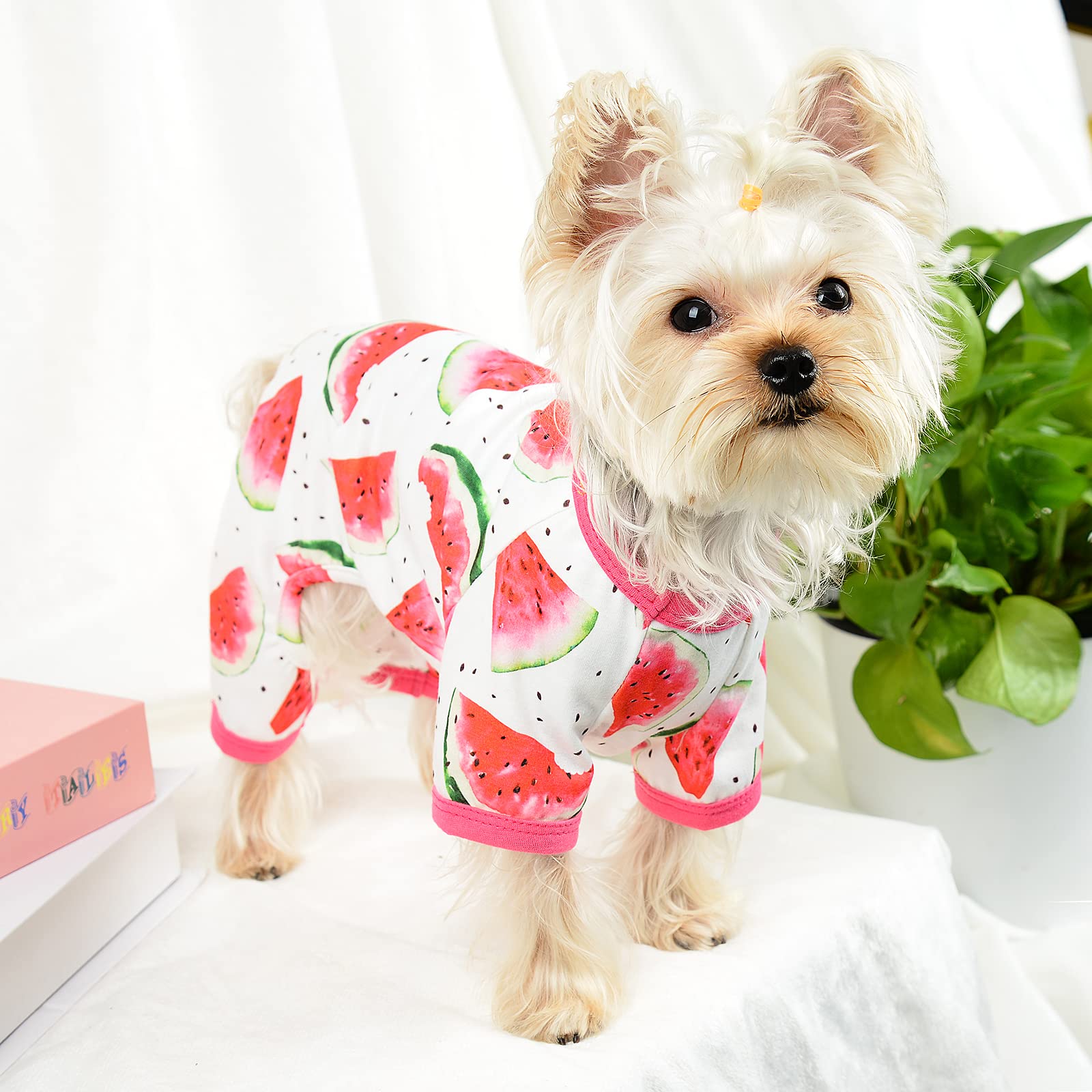 Dog Pajamas For Small Dogs, Chihuahua Pajamas, Puppy Clothes, Extra Small Puppy Pjs, Soft Pet Pis,Dog Shirts Chihuahua Yorkie Teacup Cat Clothing (Watermelon, Small)