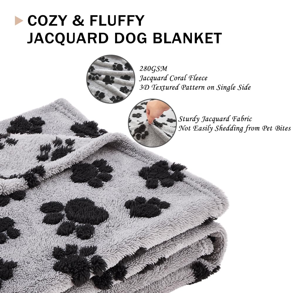Qeils Jacquard Dog Blankets For Large Dogs, Cozy Calming Pet Blanket Washable For Couch Protection, 280Gsm Coral Fleece Plush Fl