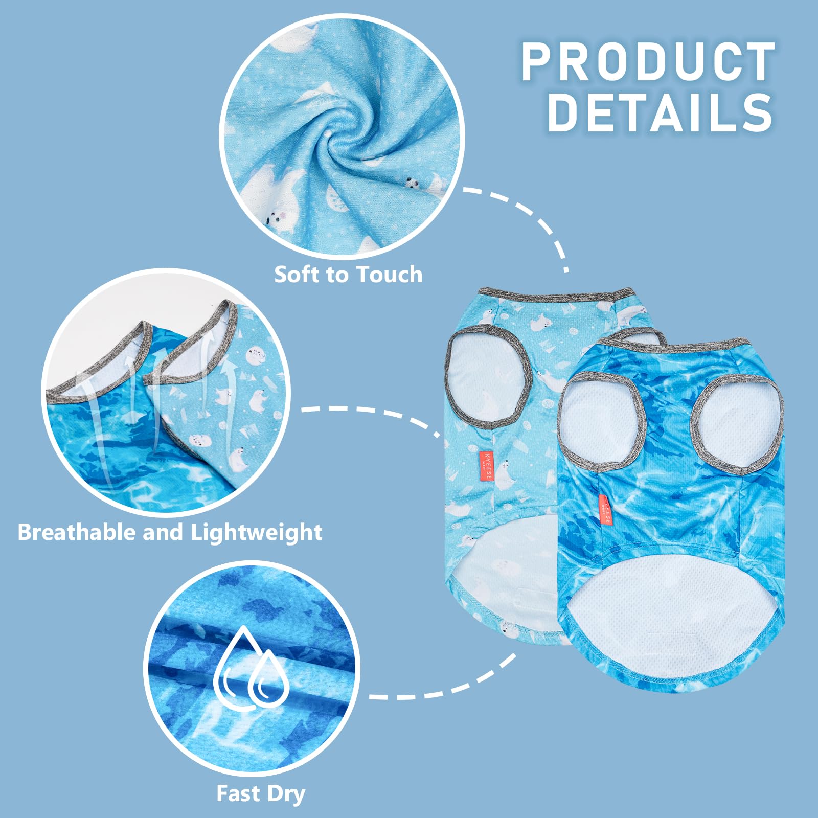 Kyeese 2 Pack Dog Cooling Shirts For Small Dogs Breathable Instant Cooling Dogs Vest Lightweight For Summer Dog Clothes