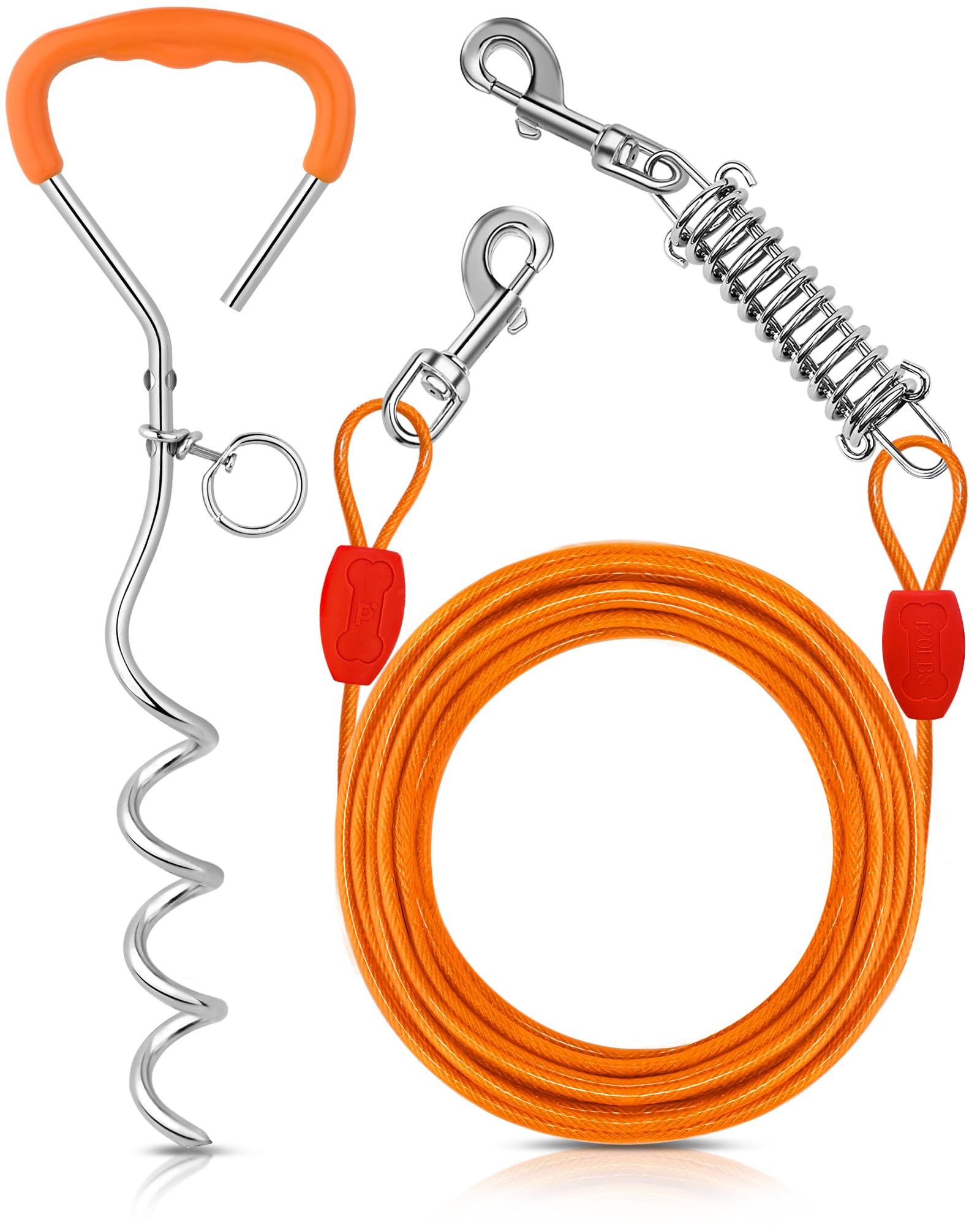 Petbobi Dog Tie-Out Cable And Stake - 30Ft Heavy Duty Cable With Spring, No Tangle, 16In Ground Stake, Ideal For Yard, Camping A