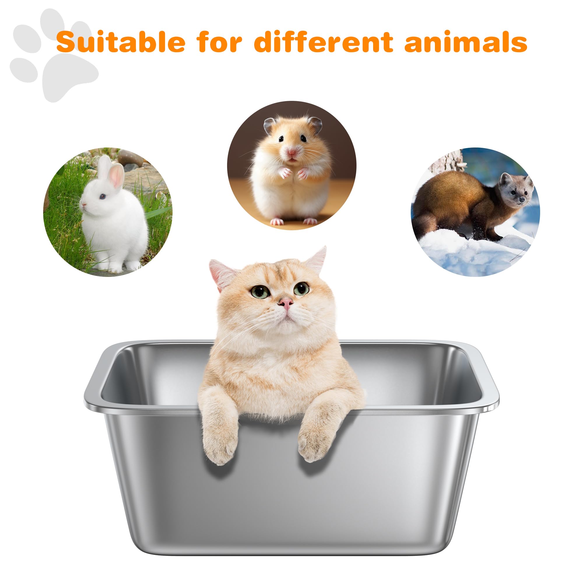 2 Pack 8'' Deep Large Litter Box Stainless Steel Metal Cat Litter Box Easy To Clean,Non-Stick,Suitable For Indoor And Outdoor Pe