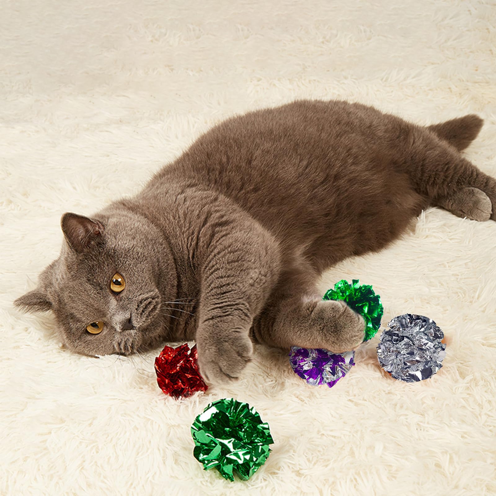Andiker Cat Crinkle Balls, 2.36 Inches 6 Colors 12pcs Cat Balls Chew and Chase Kitten Mylar Crinkle Ball Lightweight Cats Toys f