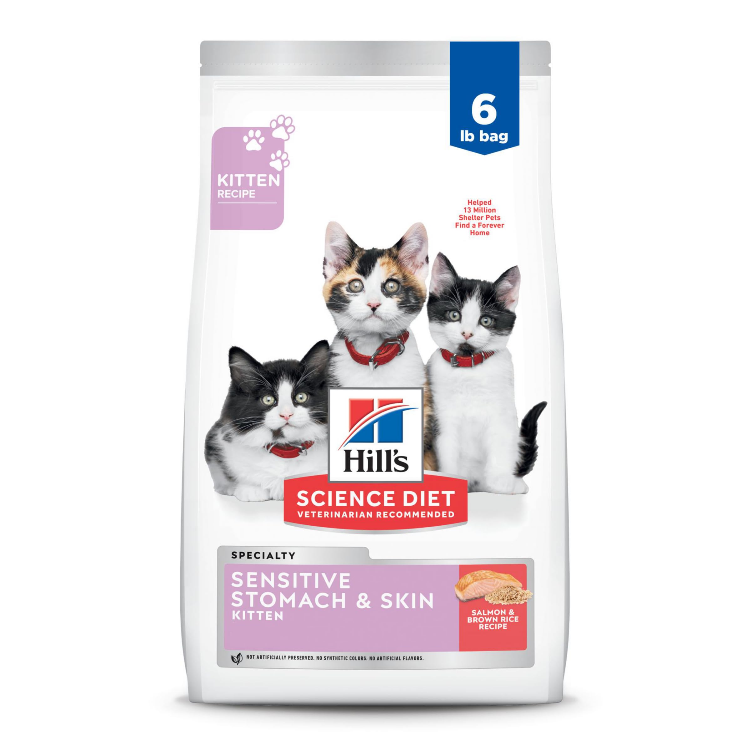 Hills Science Diet Sensitive Stomach & Skin, Kitten, Stomach & Skin Sensitivity Support, Dry Cat Food, Salmon & Brown Rice, 6 l