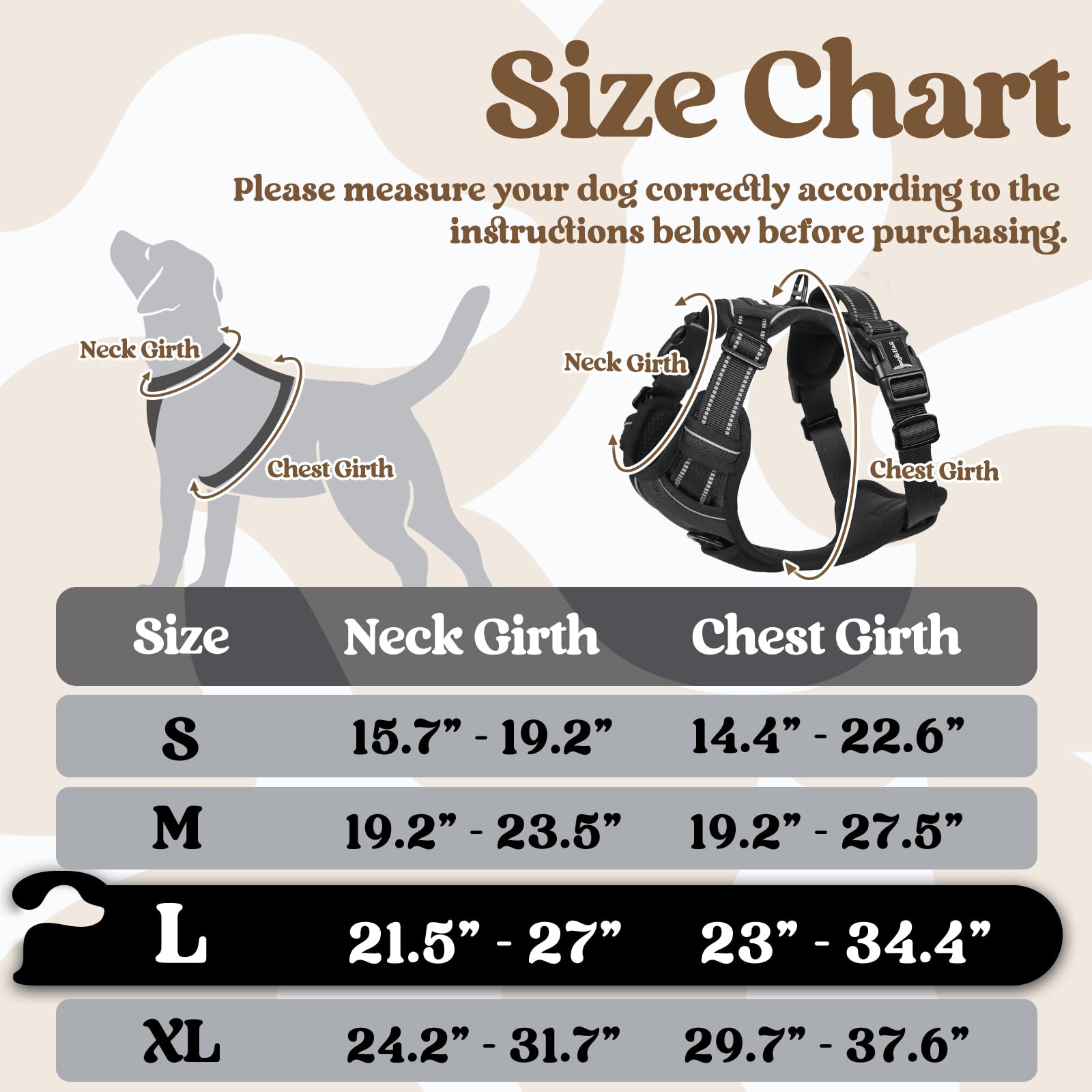 Rabbitgoo Dog Harness For Large, No Pull Pet Harness With 3 Buckles, Adjustable Soft Padded Pooch Vest With Instant Control Handle, Easy Walking Reflective Pet Vest For Large Dogs, Black, L