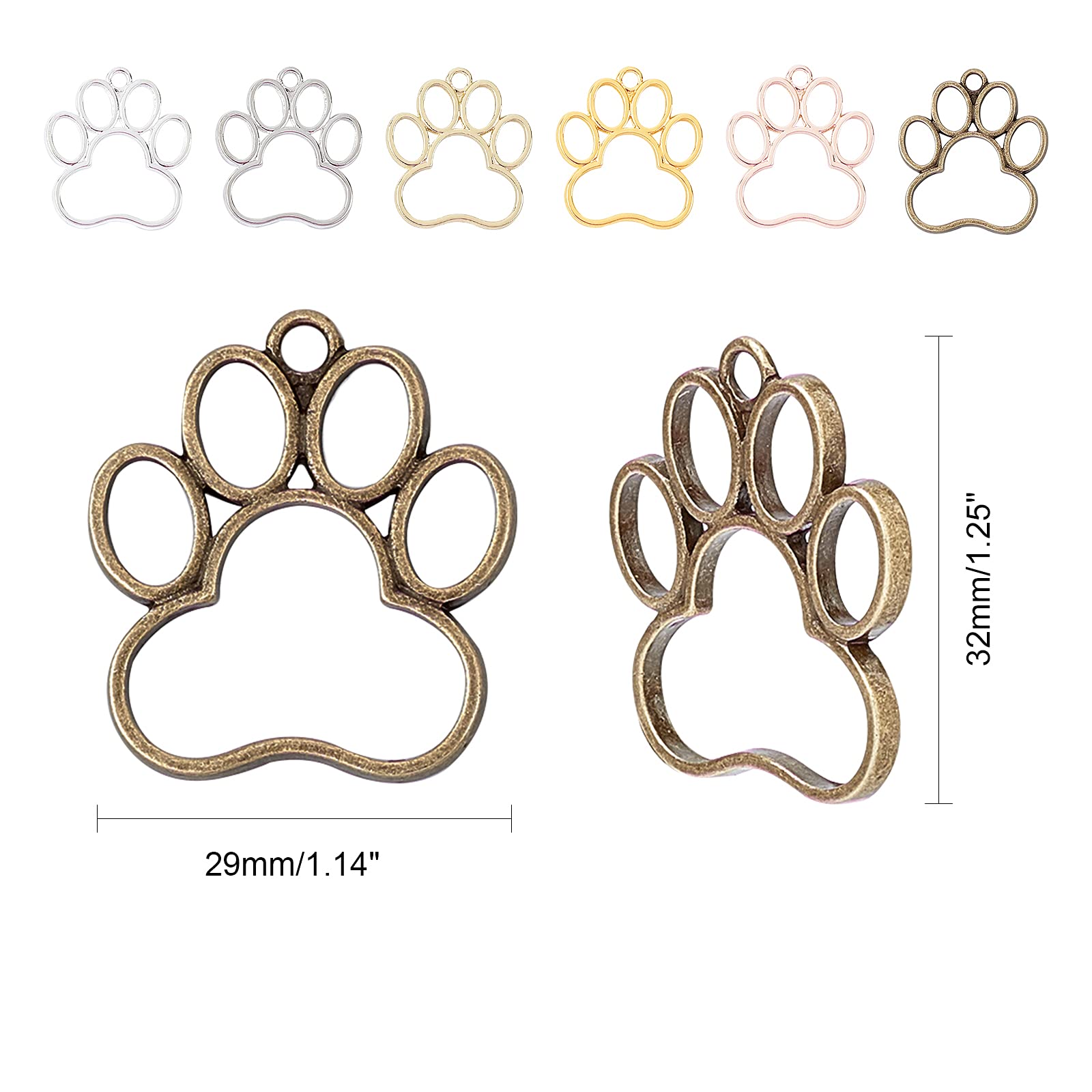 Olycraft 24Pcs Dog Paw Open Bezel Charms 29X32Mm Alloy Dog Paw Frame Pendants Color-Lasting Hollow Resin Frames With Loop For Re