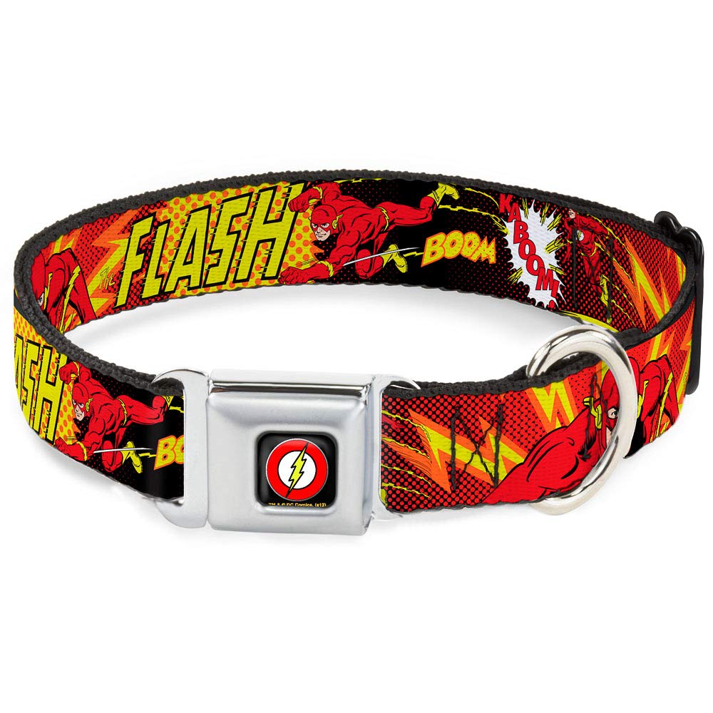 Buckle-Down Dog Collar Seatbelt Buckle The Flash Boom Kaboom 11 To 17 Inches 1.0 Inch Wide