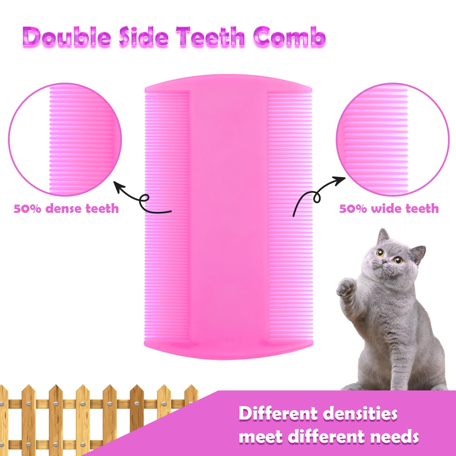 Flea Comb Set For Cats & Dogs - 6 Pack Pet Grooming For Small, Medium & Large Pets (Pink)