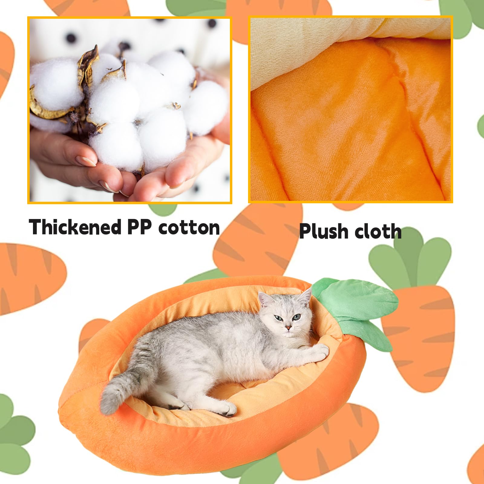 Acsist Bunny Bed, Rabbit Bed Carrot Shape, Soft & Machine Washable With Removable Cushion For Guinea Pig Chinchilla Squirrel Hed