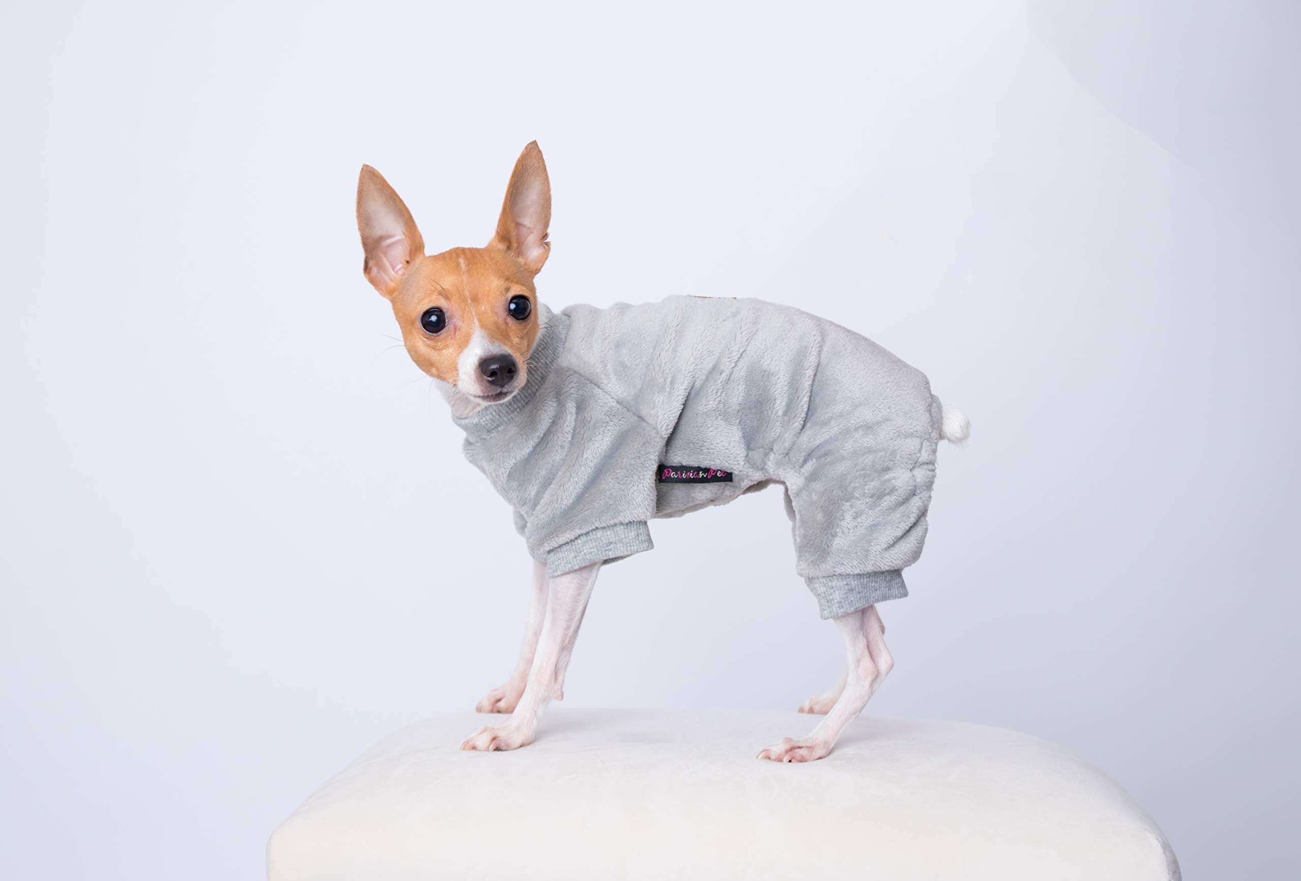 Parisian Pet Dog Pajamas – Grey Dogs Pjs – Stretchable Fleece Dog Pants – Dog Shedding Suit - Machine Washable Dog Jammies - Puppy Body Suit – Dog Pajamas For Large-Sized Dogs - L