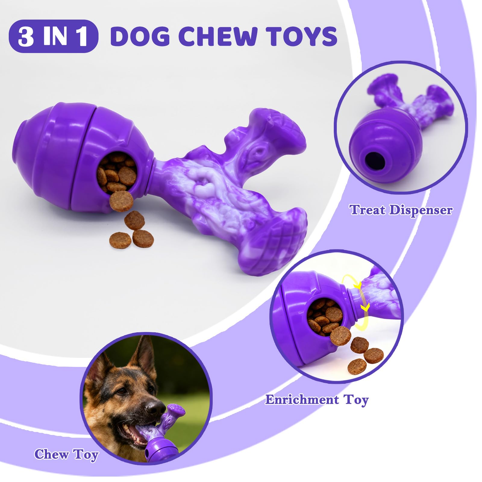 BoYoYo Interactive Dog Toys to Keep Them Busy, 3 in 1 Dog Puzzles for Smart Dogs, Treat Dispensing Toy for Large Dogs, Tough Che