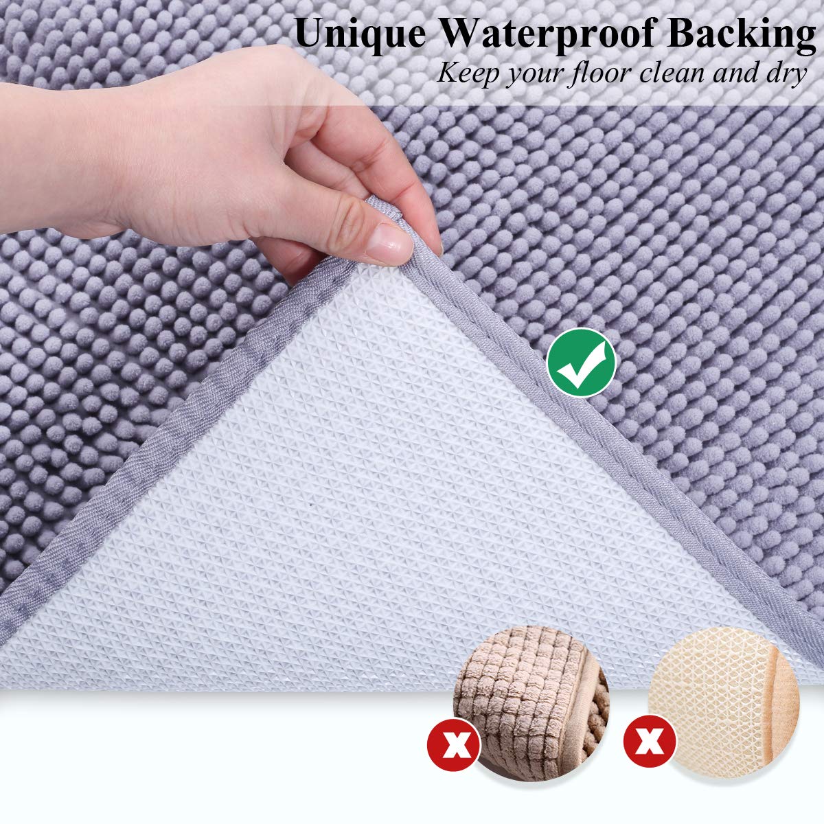 Vivaglory Cat Litter Mat Litter Trapping, 35'× 25' Cat Litter Rug With Waterproof Back, Super Soft For Cat'S Paws, Machine Washable, Grey