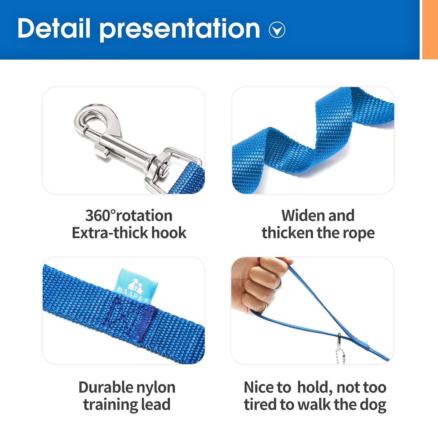 Baapet 15 Ft 20 Ft 30 Ft 50 Ft 100 Ft Long Dog Training Leash For Dog Training, Play, Camping, Or Backyard Lead With Training Clickers For Small, Medium And Large Dogs Or Cats (30 Feet, Blue)