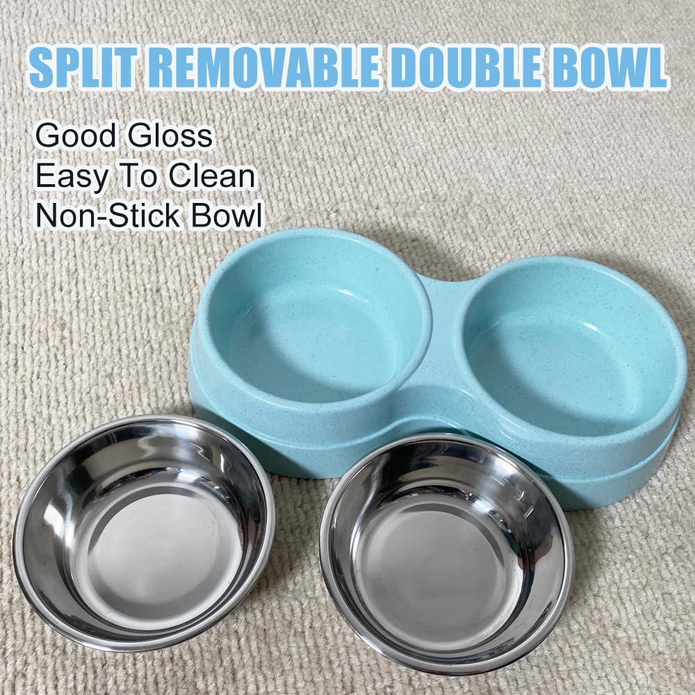 AKEISHE Double Cat Food Bowl -Stainless Steel Bowls with Easy-to-Clean Detachable Design, Non-Slip Base, Pet Feeder for Kittens