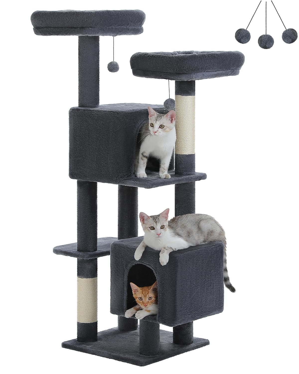 Muttros Cat Tree, 52.4'' Multilevel Cat Tower For Indoor Cats, Plush Cat Tree House With 2 Padded Perches, 2 Condos & 2 Scratchi