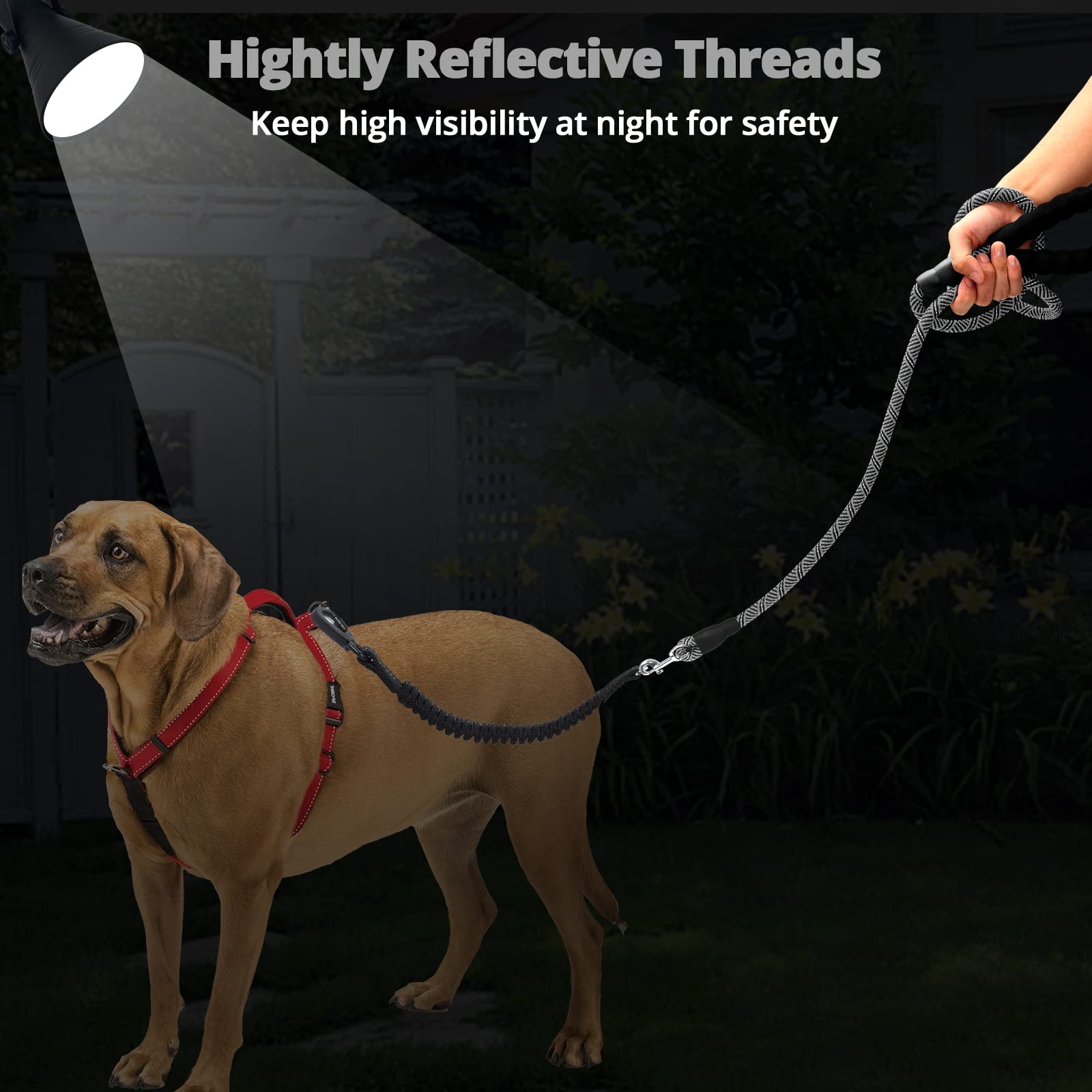 Dog Leash - 3/4/5/6/10/15/20/30/50/100/150Ft Heavy Duty Leash With Swivel Lockable Hook And,Reflective Threads Bungee Dog Leash Comfortable Padded Handle For Walking For Small Medium Large Dog