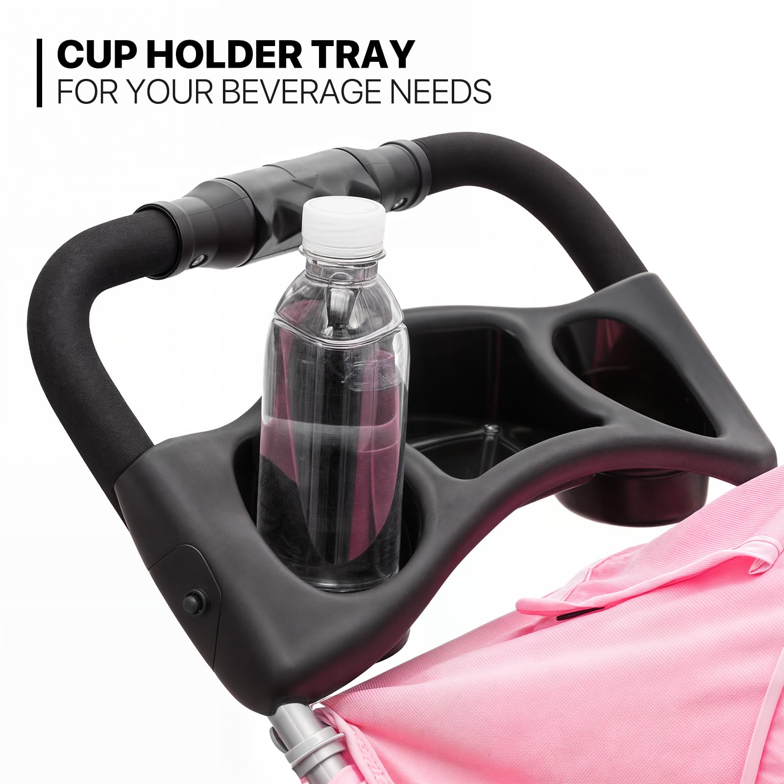 Monibloom 3-Wheels Foldable Pet Stroller With Waterproof Cover, Pet Strolling Cart For Small/Medium Dogs And Cats With Storage Basket And Cup Holder, Breathable And Visible Mesh For All-Season, Pink