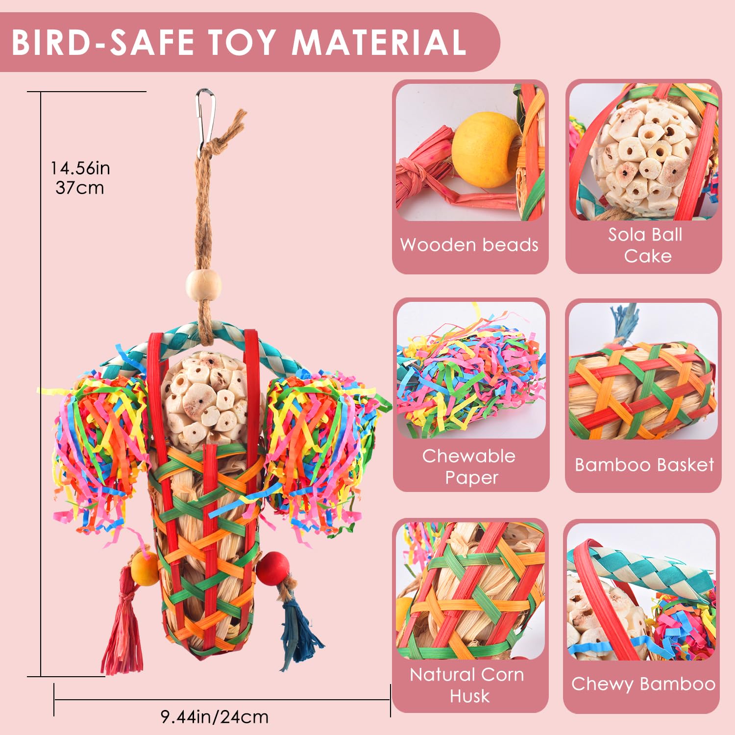 KATUMO Bird Toys Parakeet Toy Cockatiel Shredding Toys Conure Foraging Sola Toys for Conure Cockatiel Parakeet Lovebird Small to