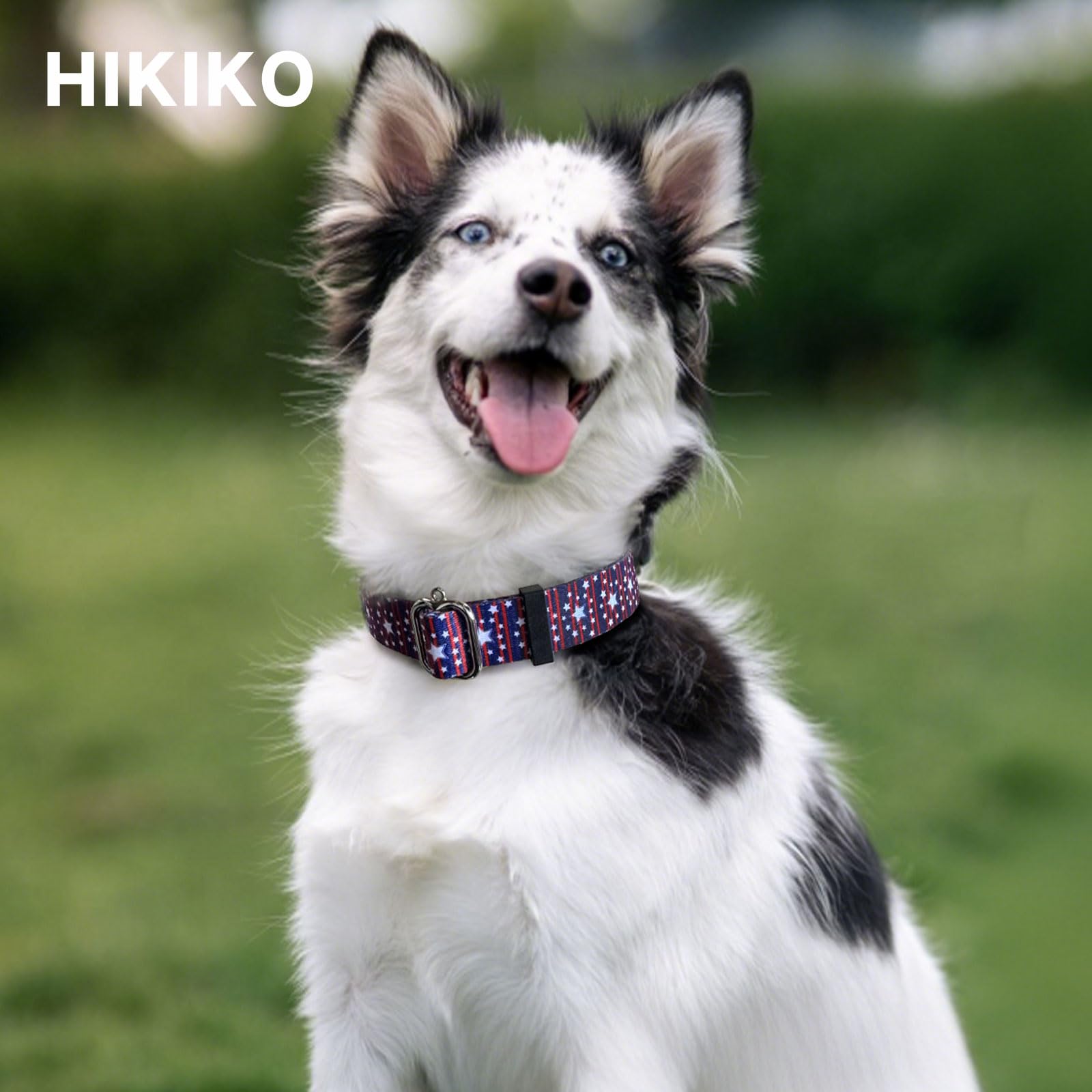 Hikiko American Flag Martingale Collar With No Buckle Soft Nylon Dog Collar For Large Dogs,Blue Star Stripe,L