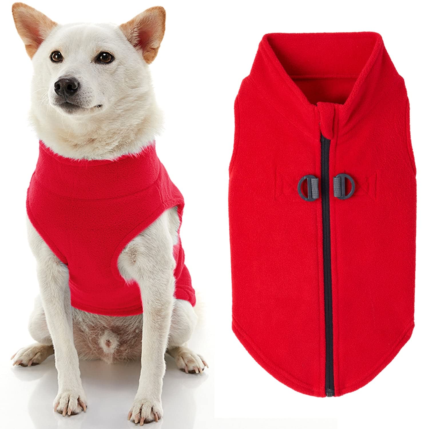 Gooby Zip Up Fleece Dog Sweater - Red, Small - Warm Pullover Fleece Step-In Dog Jacket With Dual D Ring Leash - Winter Small Dog
