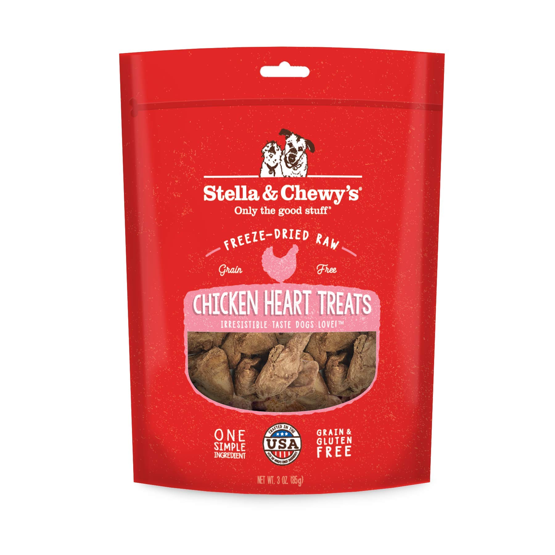 Stella & Chewys Freeze-Dried Raw Single Ingredient Chicken Hearts Dog Treats, 3 oz. Bag