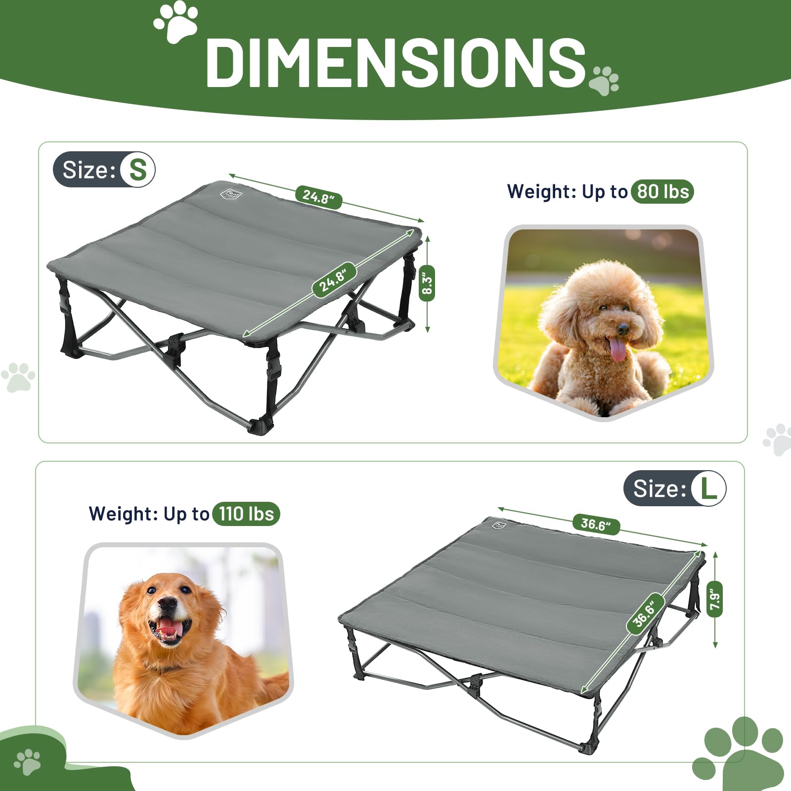 TIMBER RIDGE Small Elevated Dog Bed, Portable Folding Design, 24.8" x 24.8", Dark Grey, with Removable Cooling Pad for Indoor/Outdoor Use
