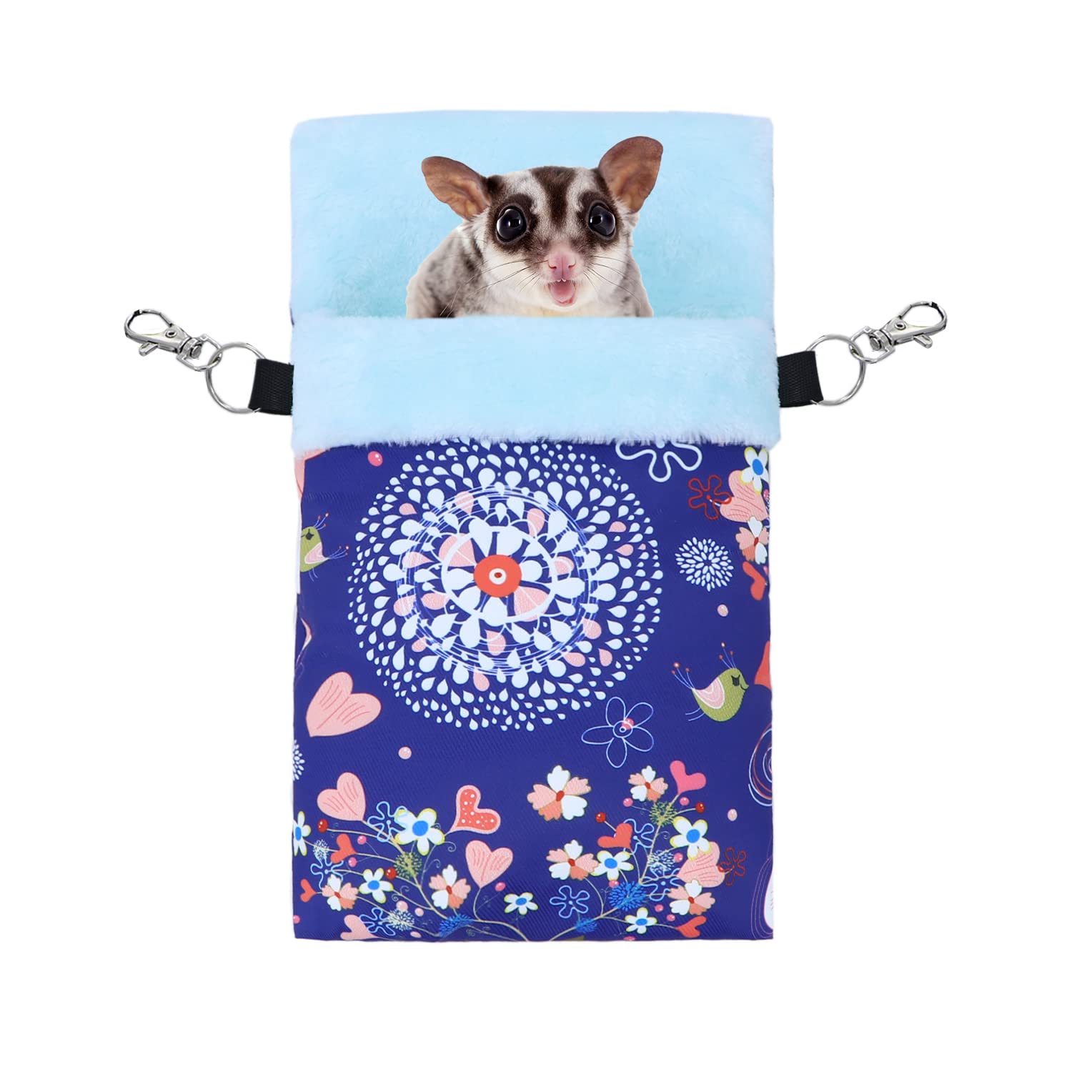 Wontee Small Pet Sleeping Pouch Sleep Bag Warm Bed Hideout For Hamsters Hedgehogs Sugar Gliders Squirrels (M, Blue Elk)