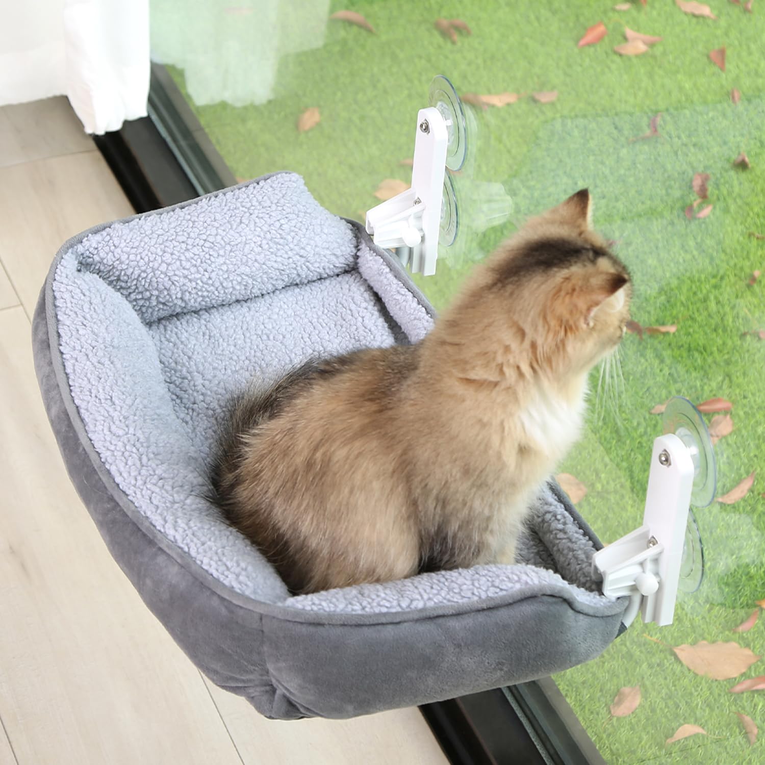 Zakkart Foldable Cat Hammock For Window With Bolster - Cordless, Fold-Up, Three-Side Bolstered Machine Washable Fluffy Bed, Robu