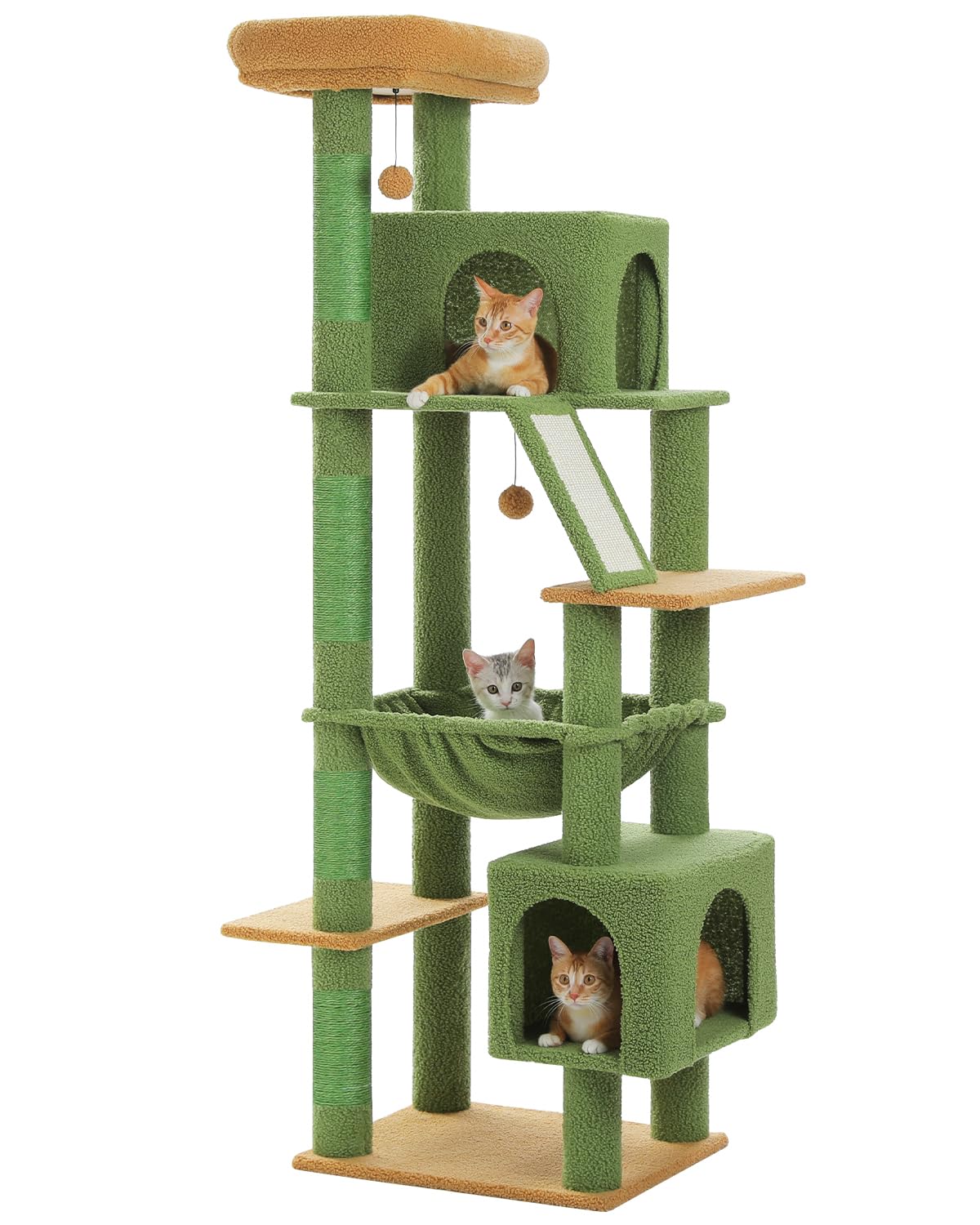 Muttros Cactus Tall Cat Tree 71'' For Large Cat 20 Lbs With Super Large Hammock, Heavy Duty Cat Tower With 4 Sisal Scratching Po