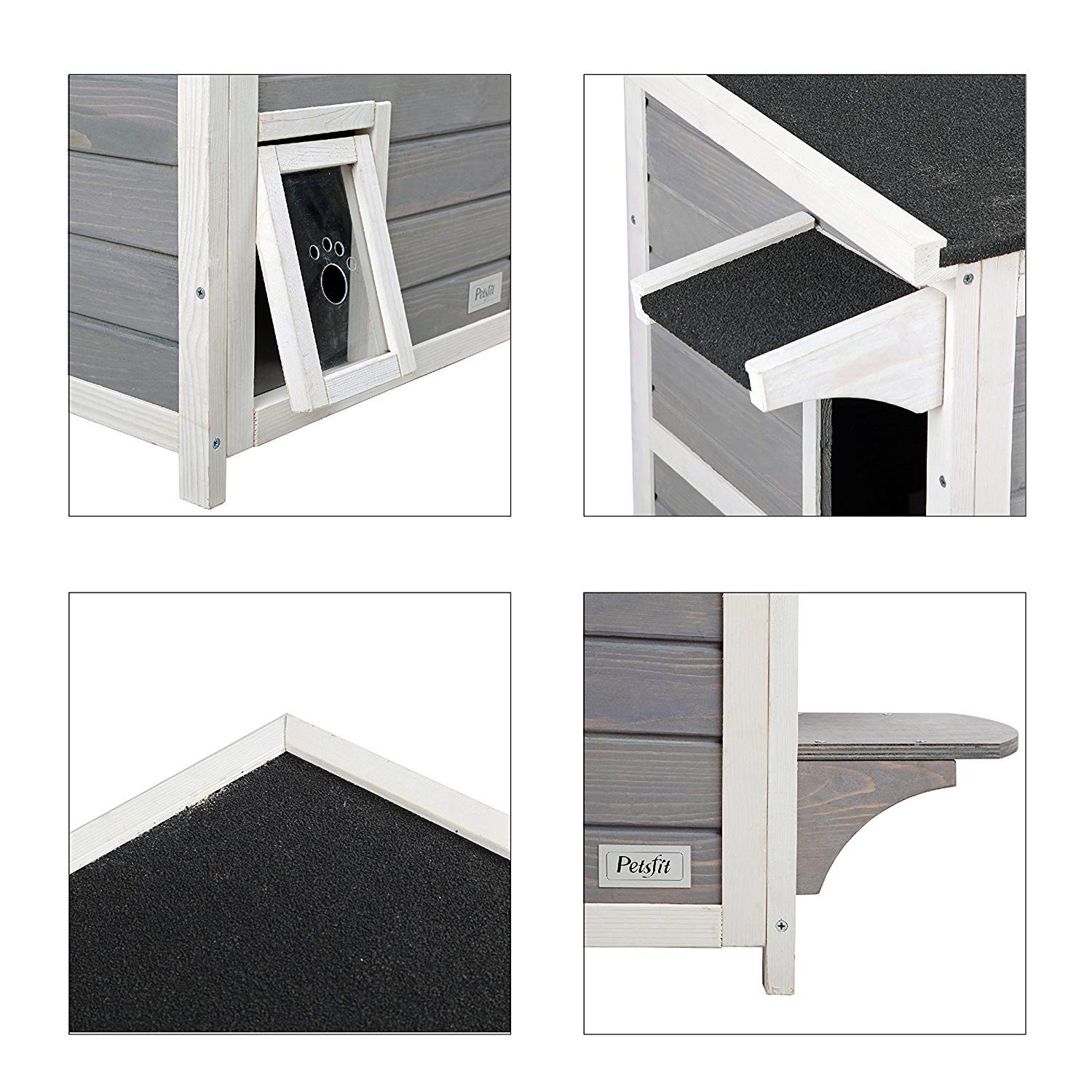Petsfit Outdoor Cat House, 2 Story Outside Cat Shelter Condo Enclosure With Escape Door For Stray Feral Cats Weatherproof