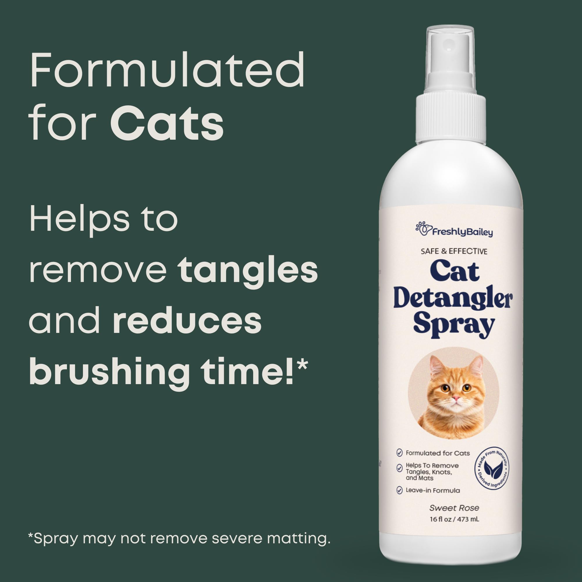 Freshly Bailey Cat Detangler Spray - Pet Detangling Spray For Cats - Natural Detangler & Leave In Conditioner Spray For Your Cat