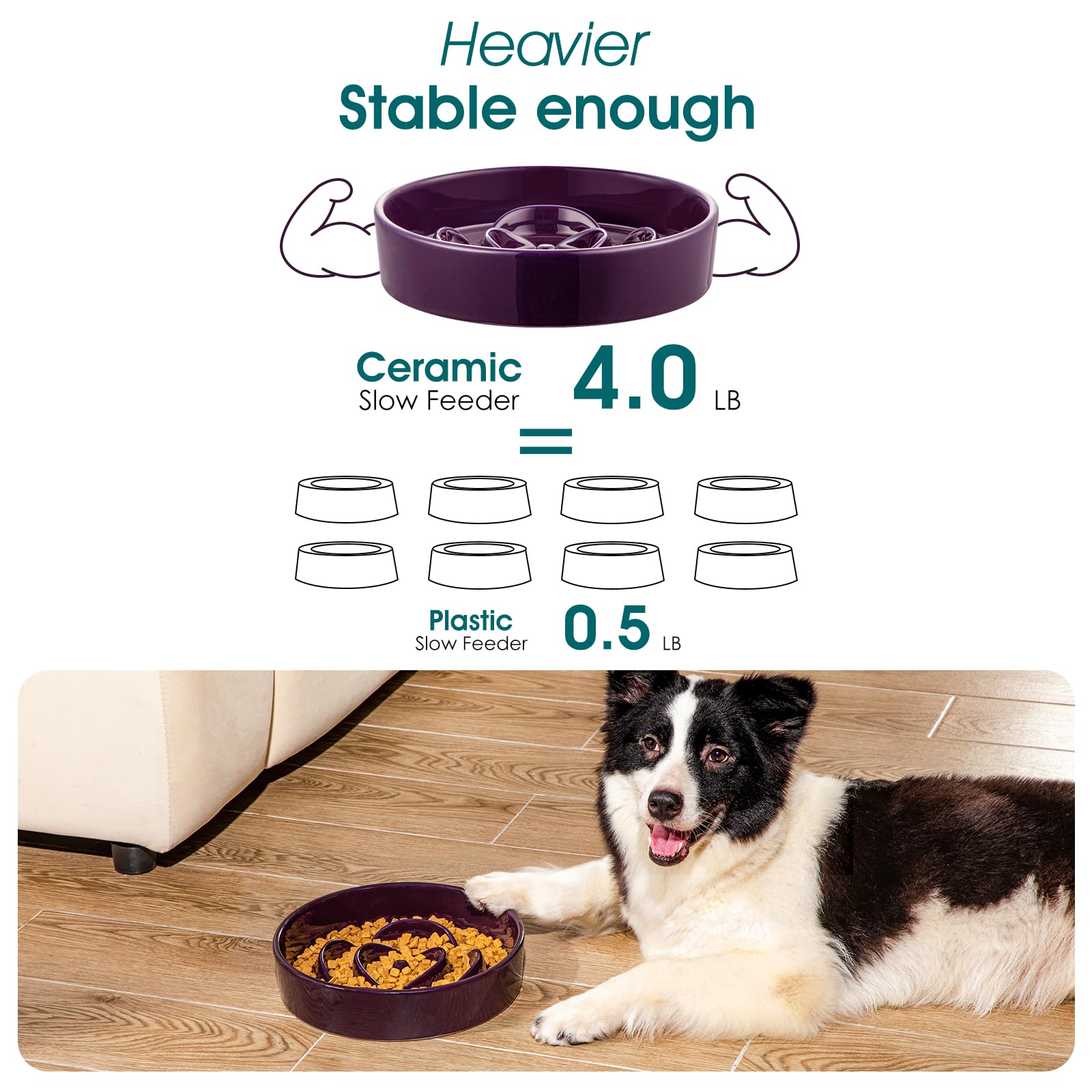 vancasso Slow Feeder Dog Bowl, 3 Cups Ceramic Slow Feeder for Large Breed, Puzzle Maze Dog Food Bowl for Fast Eater, Dark Purple