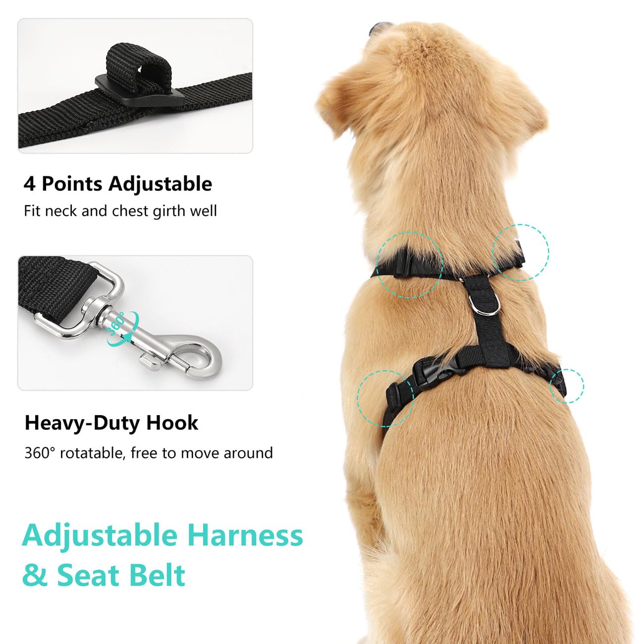 Vavopaw Dog Vehicle Safety Vest Harness, Adjustable Soft Padded Mesh Car Seat Belt Leash Harness With Travel Strap And Carabiner For Most Cars, Xxl Size, Blue