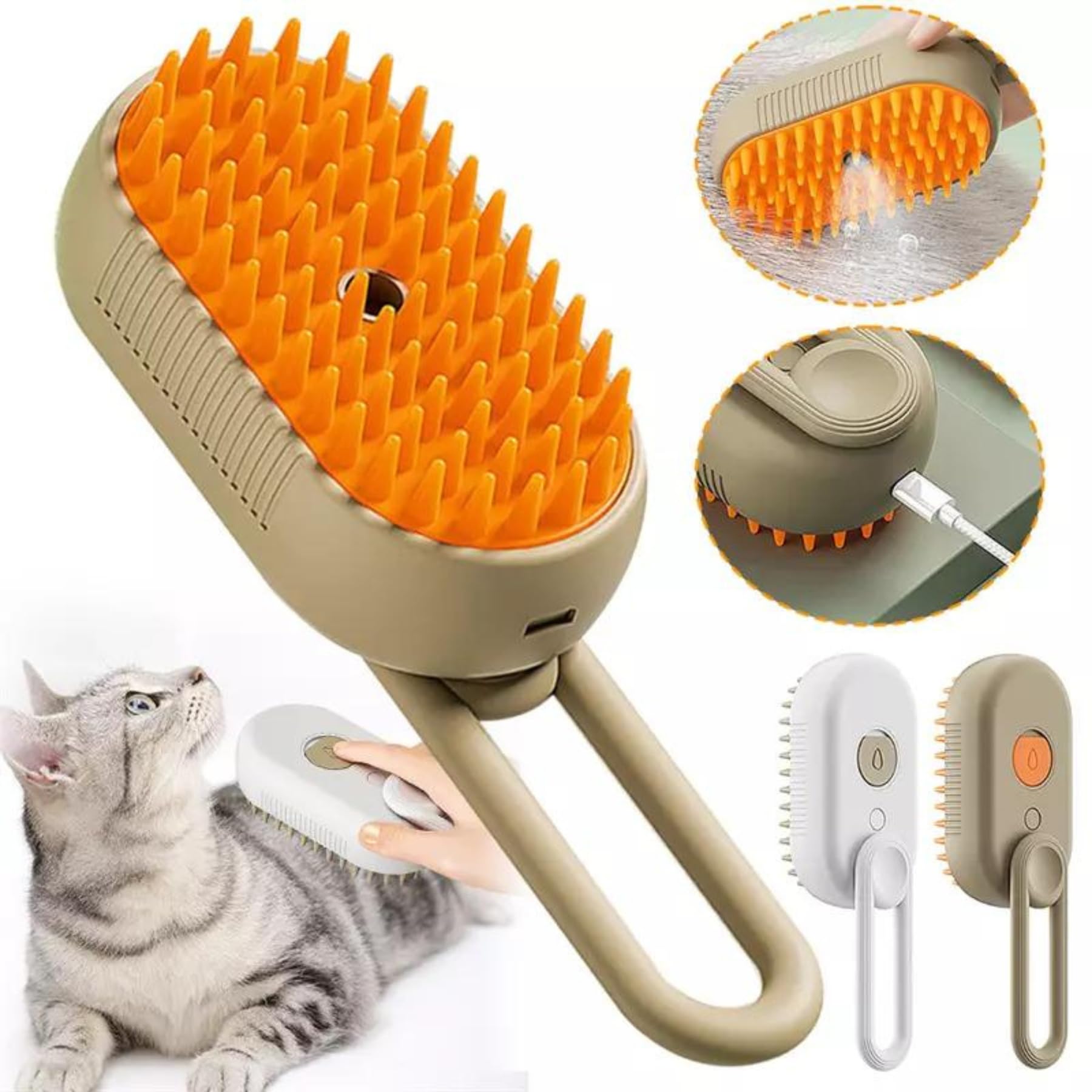 Bohobark 3 In 1 Cat Steamy Brush, Cat Hair Removal Brush Gentle Pet Spray Massage Comb For Pet Cat Cleaning Supply