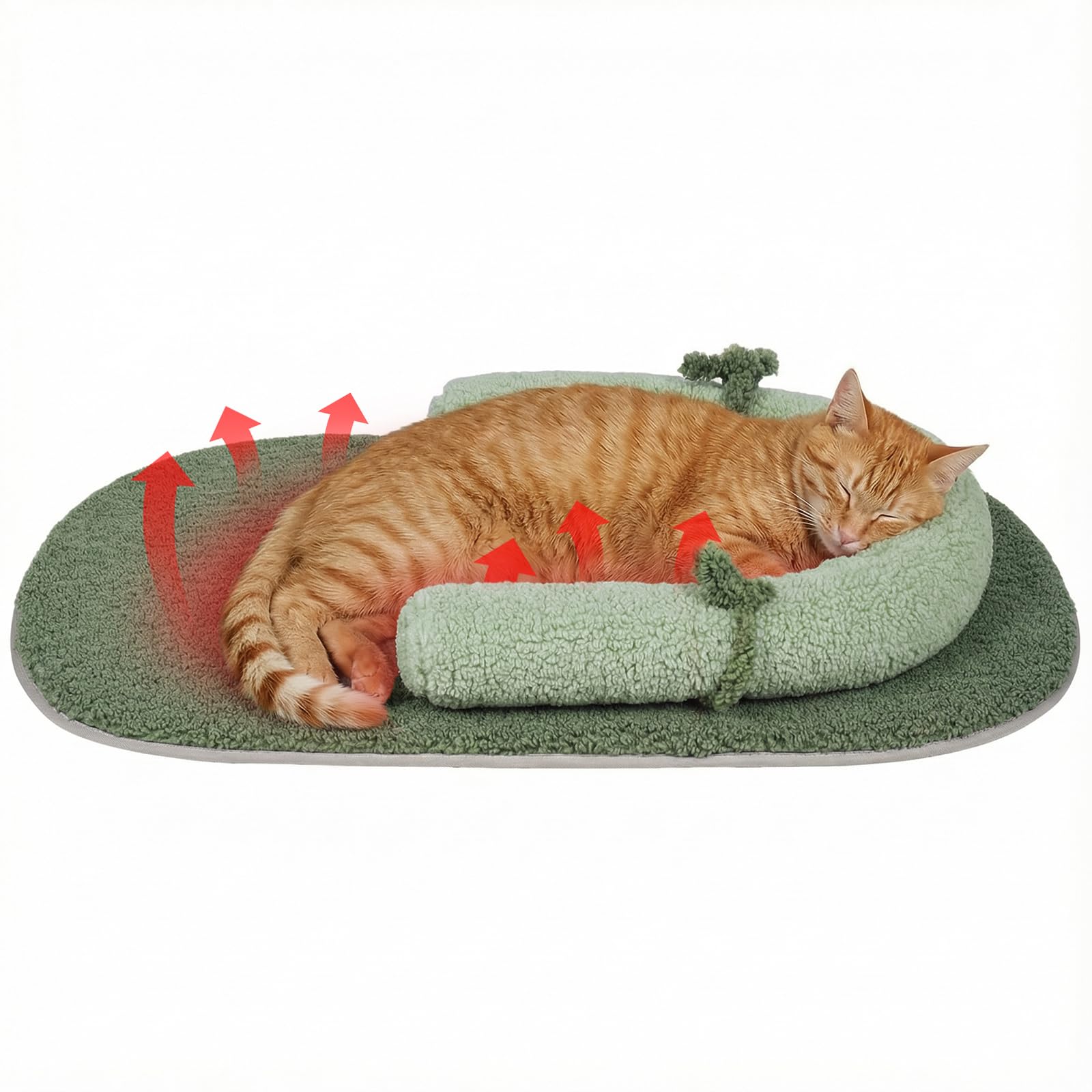Pawfun Self Warming Cat Bed Mat with Soft U-Shaped Pillow- Thickened Calming Cat Bed for Kittens and Small Dogs - Portable Washa