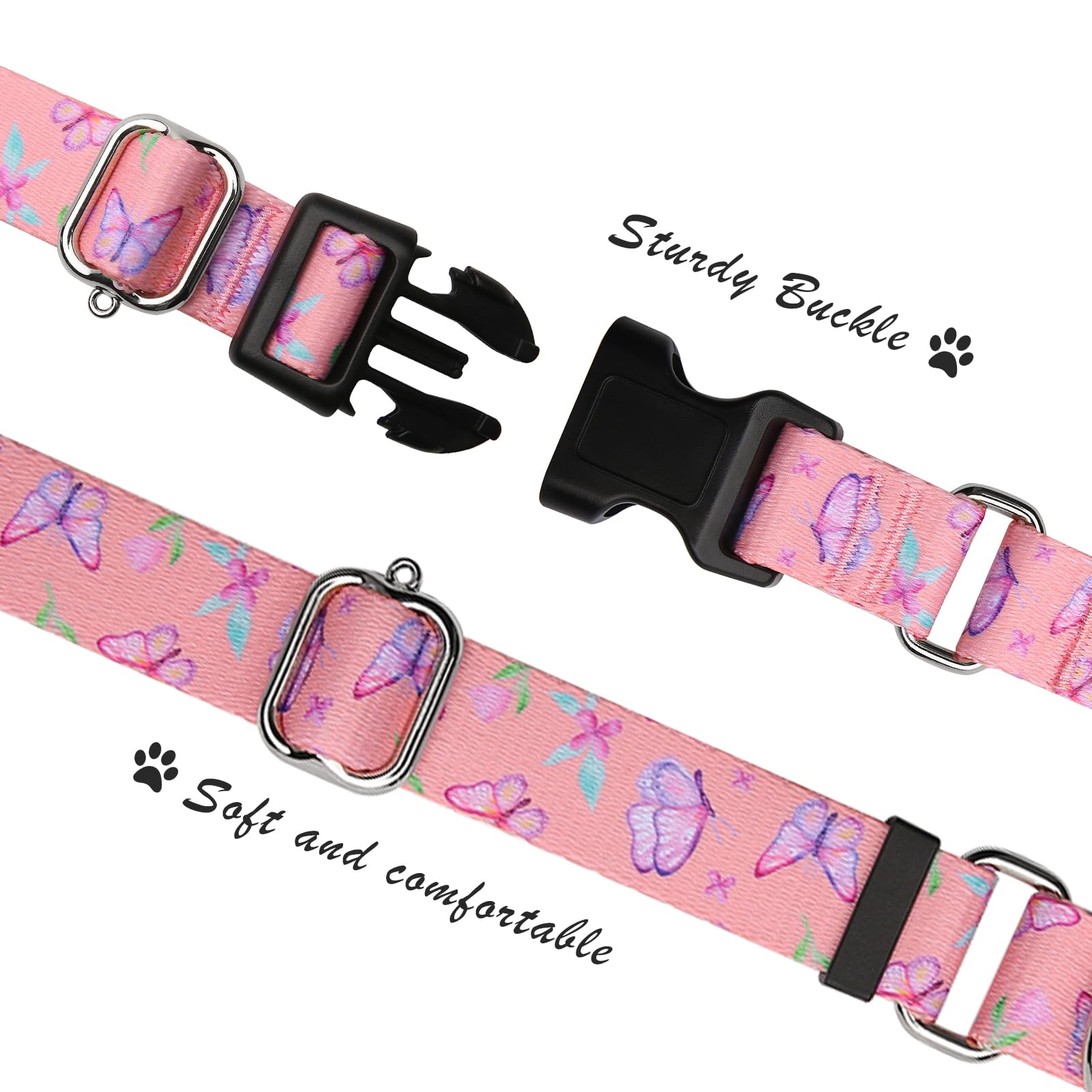 Hikiko Martingale Collar For Dogs Adjustable Soft Nylon Dog Collars With Cute Patterns For Small Medium Large Dog(Pink Butterfly