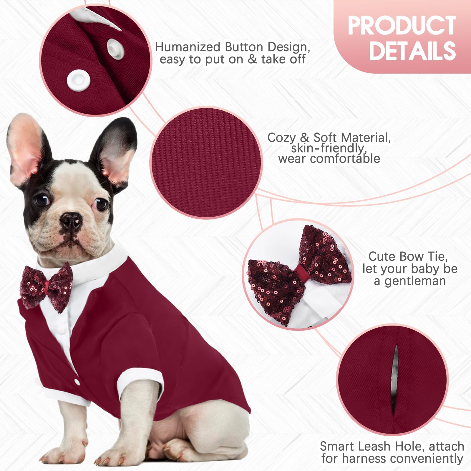 Kuoser Dog Tuxedo, Dog Wedding Suit With Bow Tie Formal Dog Tux Pet Wedding Party Birthday Costume, Dog Valentines Christmas Hal