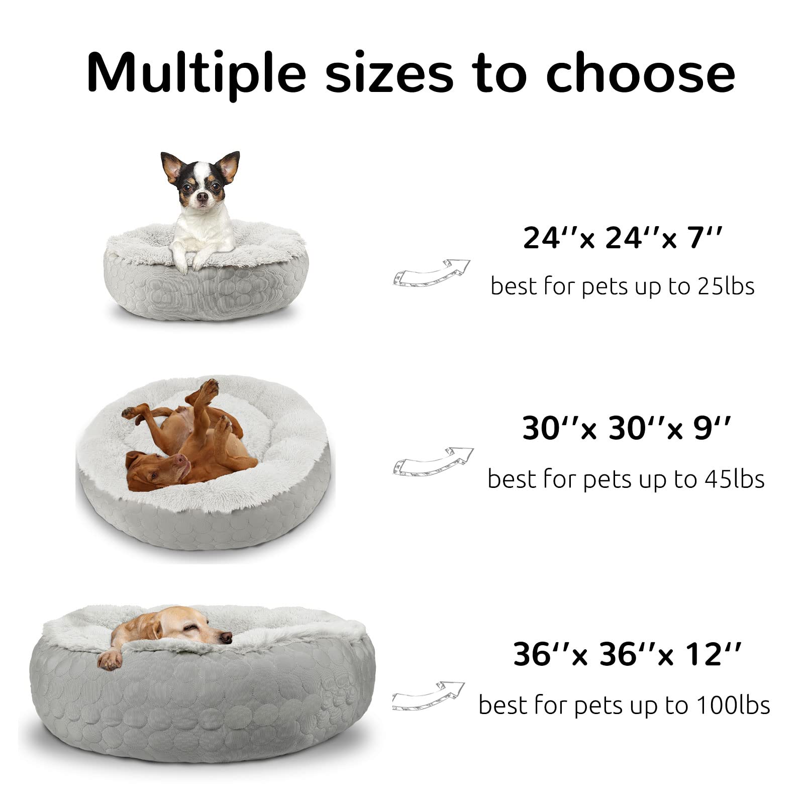 Hachikitty Dog Donut Round Calming Bed, Fluffy Dog Bed For Medium Large Dogs, Cooling Warming Soft Dog Cushion Bed, Double Sided Available Dog Bed With Warm & Cool Sides(30'X30'X9', Grey)