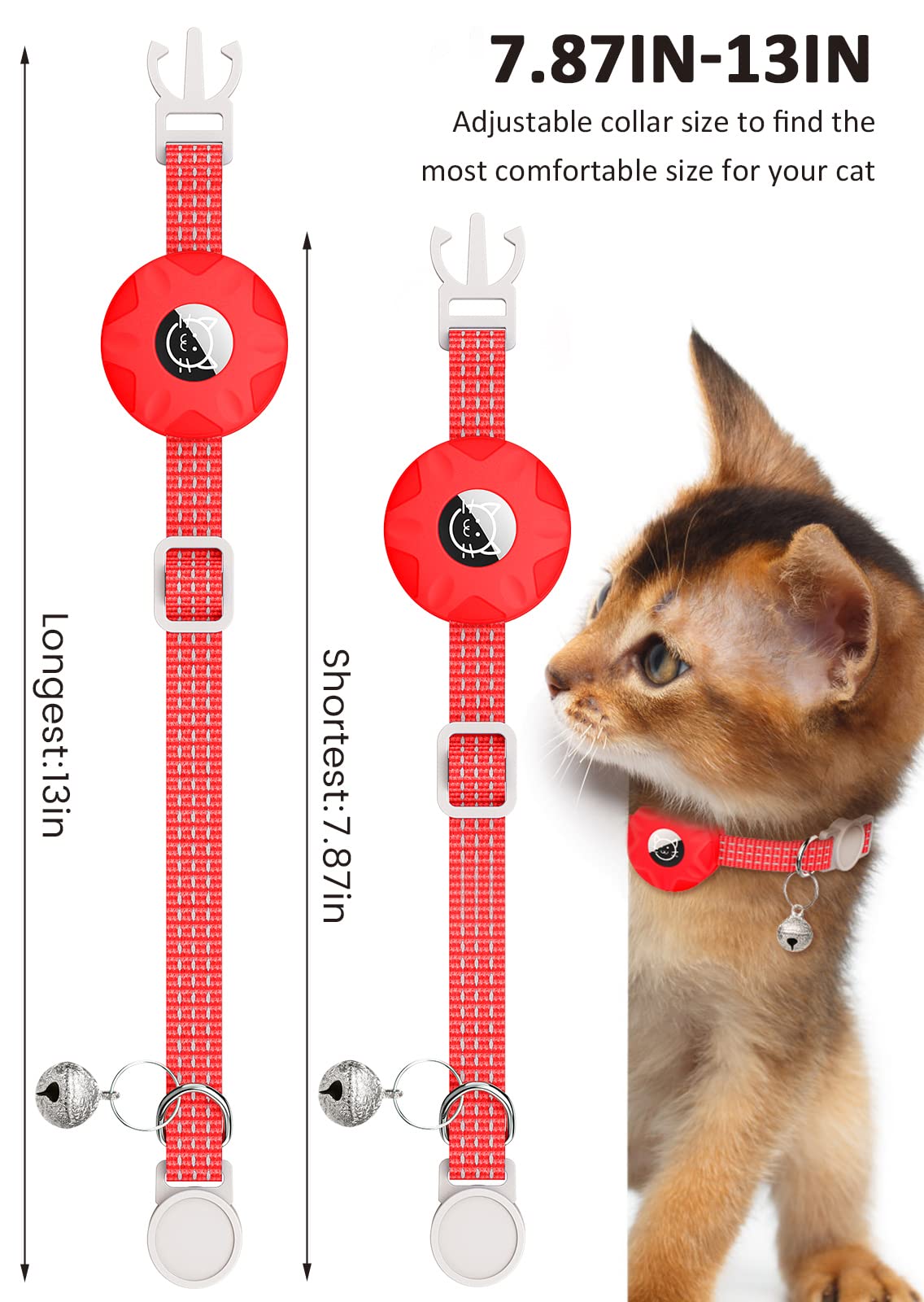 Airtag Cat Collar, Reflective Kitten Collar Breakaway Apple Air Tag Cat Collar, Gps Cat Collar With Airtag Holder And Bell, Lightweight Tracker Cat Collars For Girl Boy Cats, Kittens And Puppies (Red)