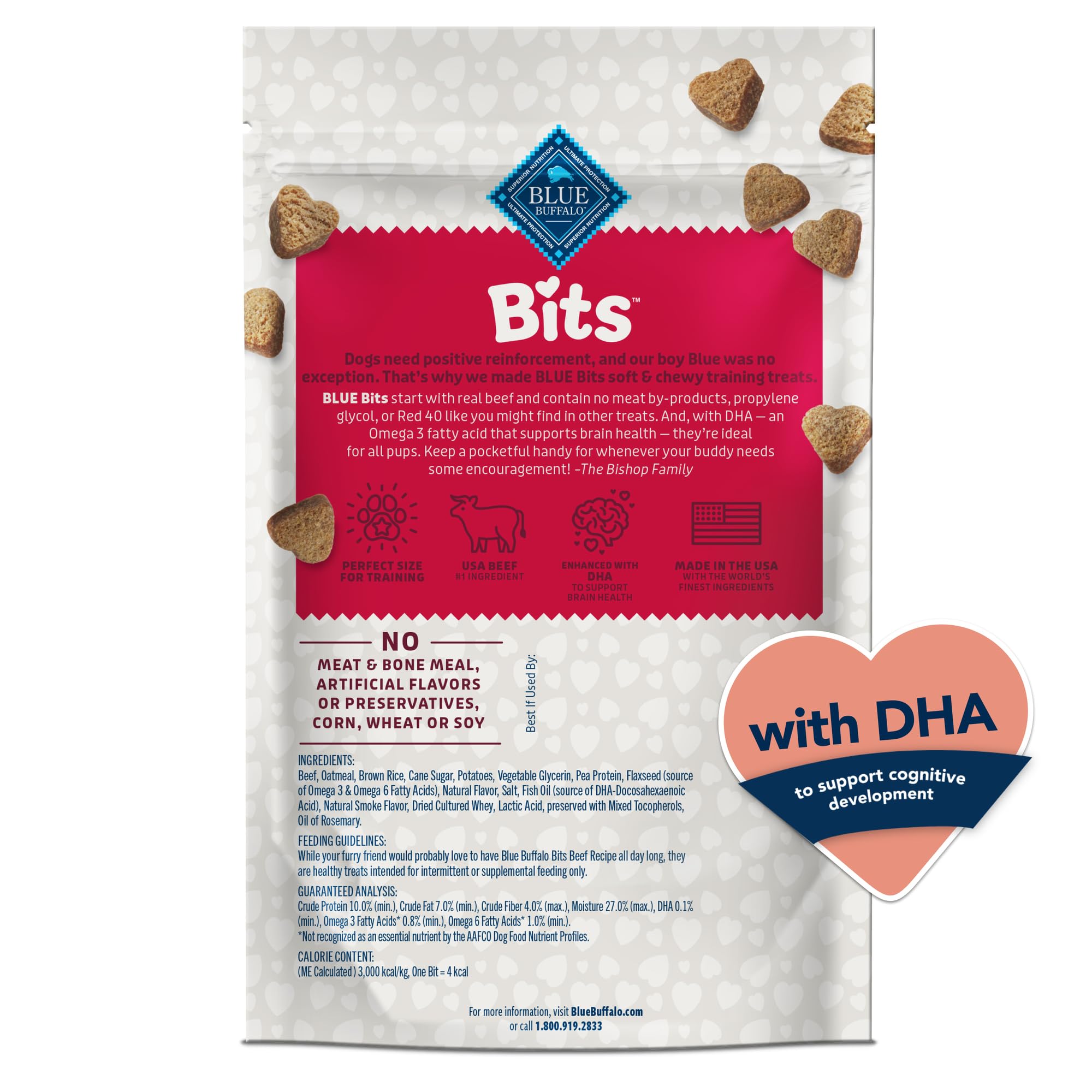 Blue Buffalo Bits Soft Dog Treats for Training, Made With Natural Ingredients & Enhanced with DHA, Beef Recipe, 11-oz Bag