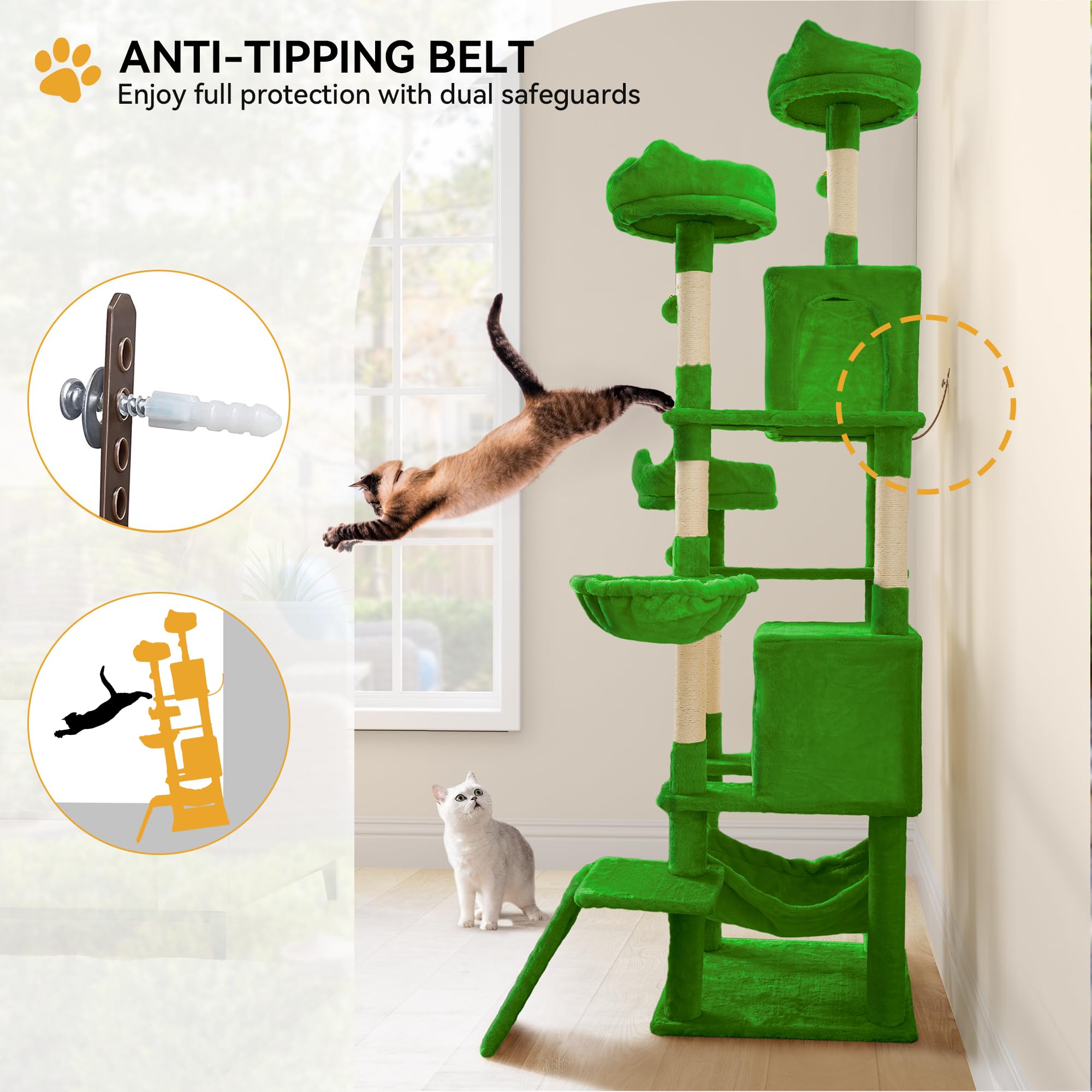 YITAHOME Tall Cat Tree Tower for Indoor Cats, 75in Multi-Level Cat Climbing Tower with Cat Condos, Top Perches, Hammock, Sisal S