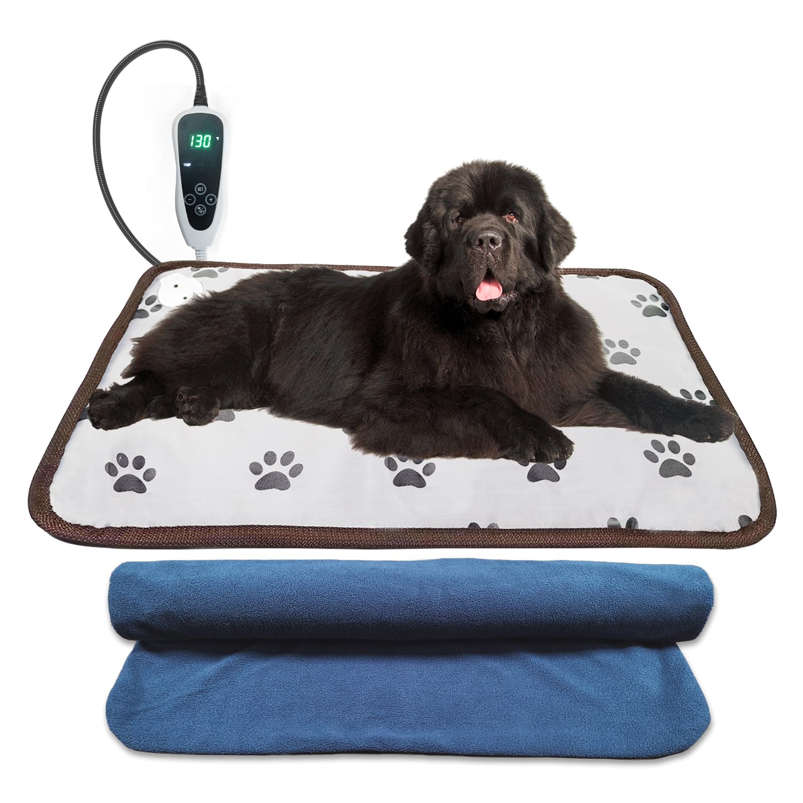 Golopet Large Dog Heating Pad 34X21In,Suitable For German Shepherds, Golden Retrievers, Waterproof +Smart Thermostat Switch+Chew Resistant Steel Cord,Heated Dog Bed,Complimentary A Fleece Fabric Cover