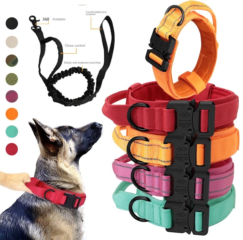 Buyter Reflective Nylon Tactical Dog Collar Military Adjustable Durable For Large German Shepherd Outdoor Working Training Walki