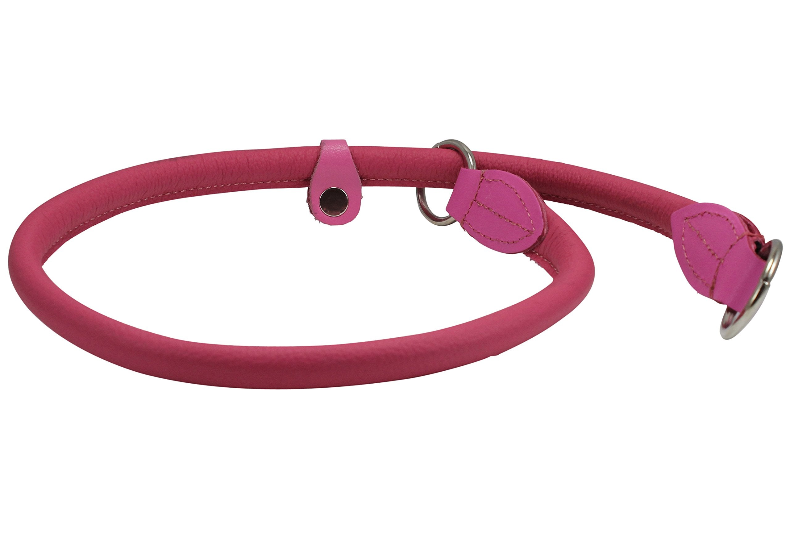 Round Genuine Rolled Leather Choke Dog Collar Pink (20' Long)