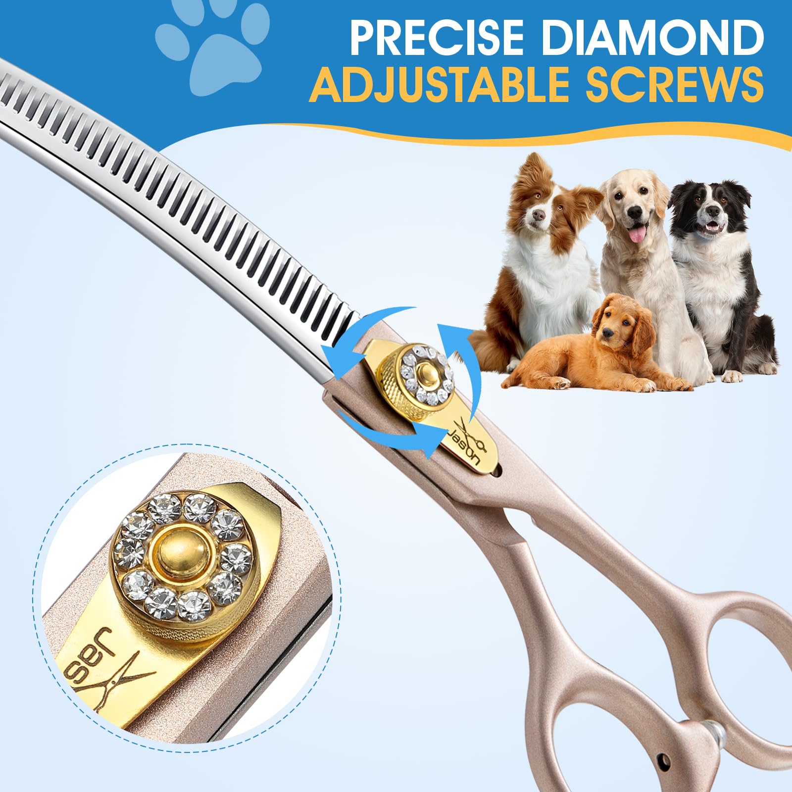 Jason Updated Curved Thinning Shears - 7    Professional Dog Grooming Scissors, 440C Stainless Steel, Adjustable Screws, 20%-25%