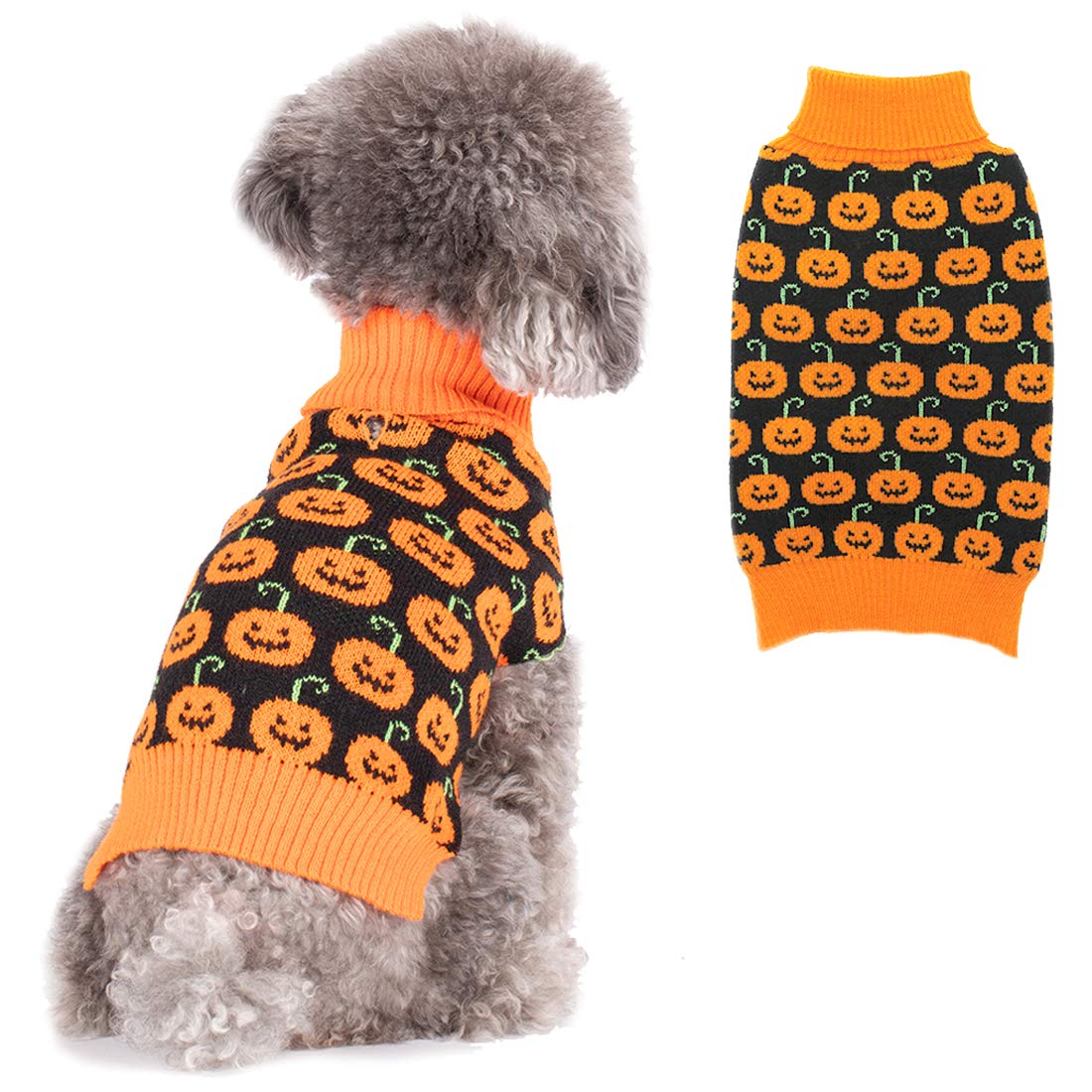 Kyeese Halloween Dog Sweater Pumpkin With Leash Hole Dog Sweater Turtleneck Dog Knitwear Warm Pet Sweater,Xxl