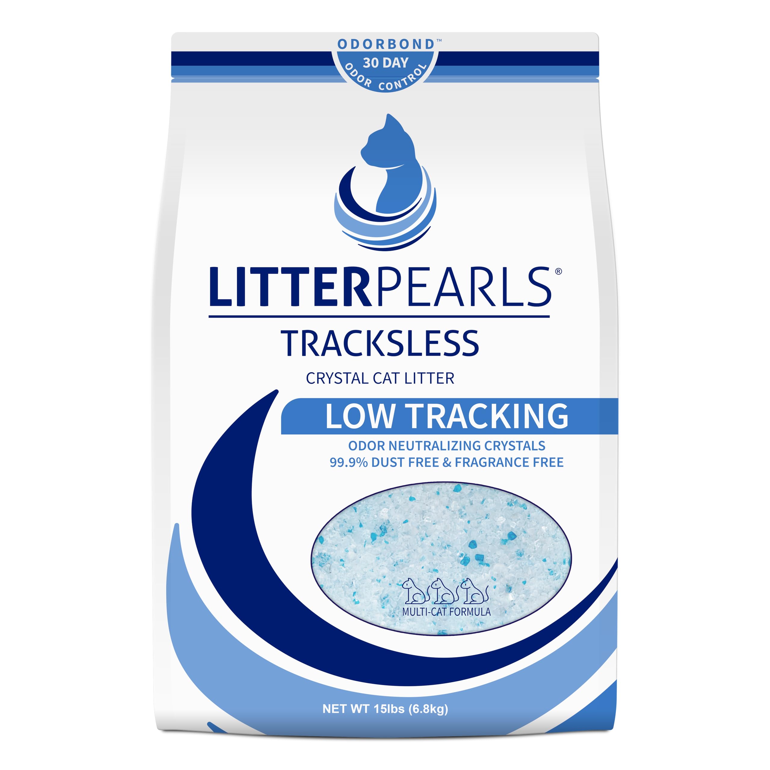 Litter Pearls Crystal Cat Litter With Odorbond- Superior Odor Control, Soft-On-Paws, Non-Clumping, Low Dust, 15Lb, Tracksless