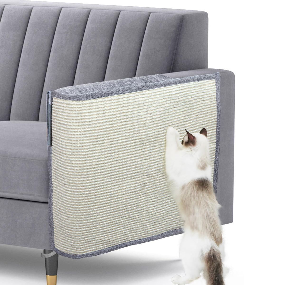 Upgraded Cat Scratch Furniture Protector,Cat Scratch Sofa Arm Sheild With Large Size Natural Sisal For Protecting Couch Sofa Chair Furniture (Light Grey, Left Hand)