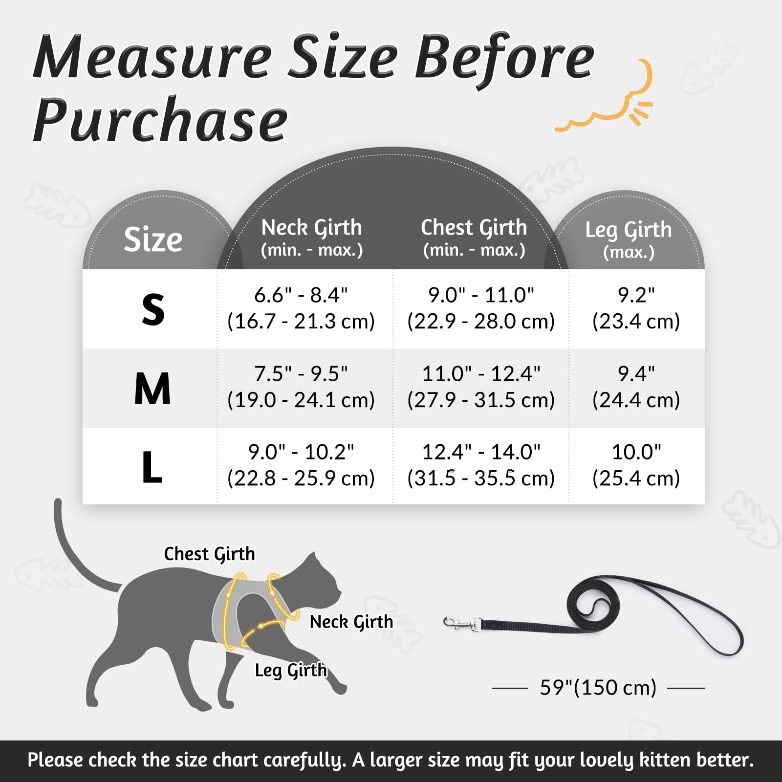 Rabbitgoo Cat Harness And Leash Set For Walking Escape Proof, Adjustable Soft Kittens Vest With Reflective Strip For Cats, Comfortable Outdoor Vest, Black, L