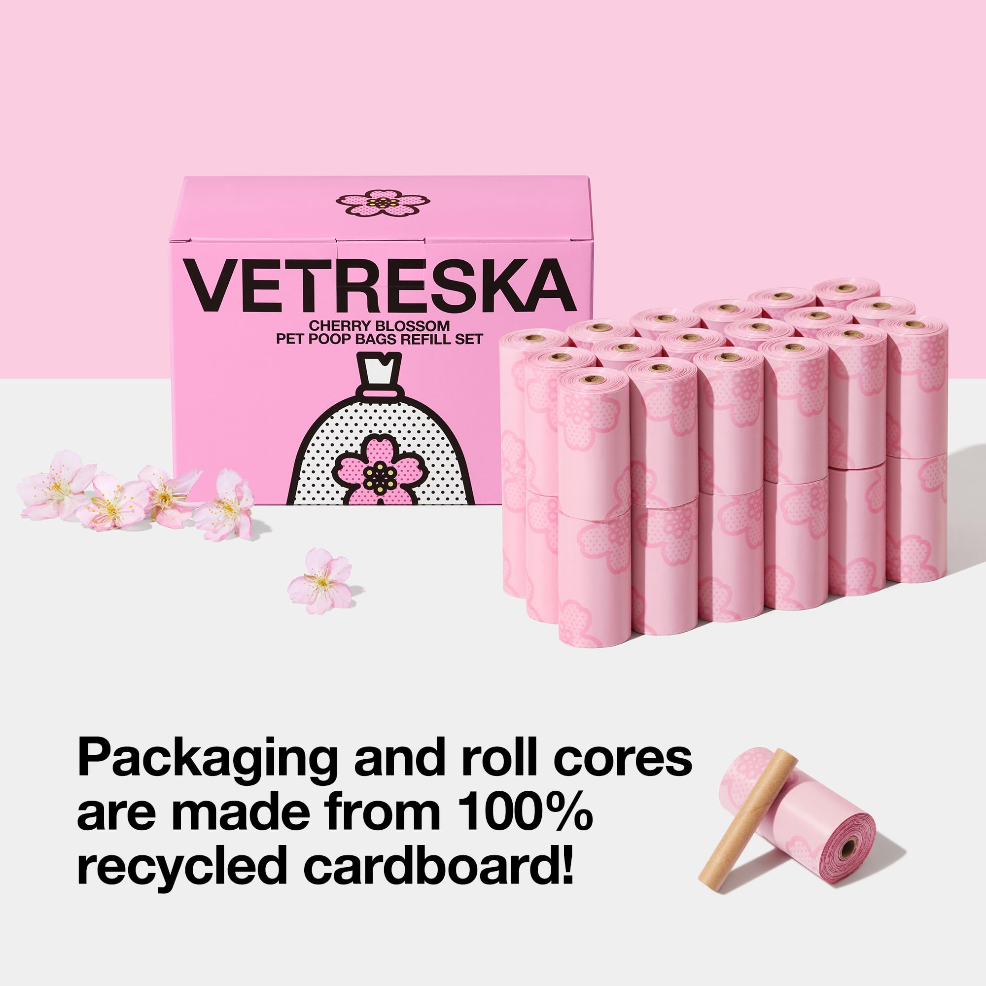Vetreska Cherry Blossom Scented Dog Poop Bags, Leak Proof, Extra Thick And Large Dog Waste Bags, Poop Bags For Dogs Walking And Cat Litter, 36 Refill Rolls, 540 Bags, Pink