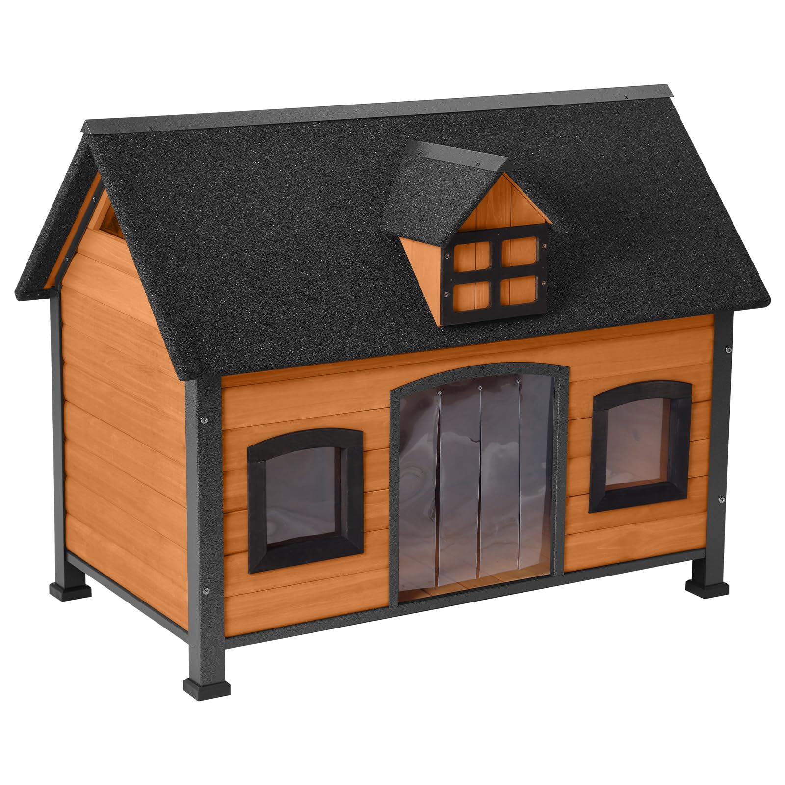 Aivituvin Large Dog House Anti-Chewing Metal Frame Design Insulated Wooden Dog Kennel With Unique Design Roof, Weatherproof Dog 